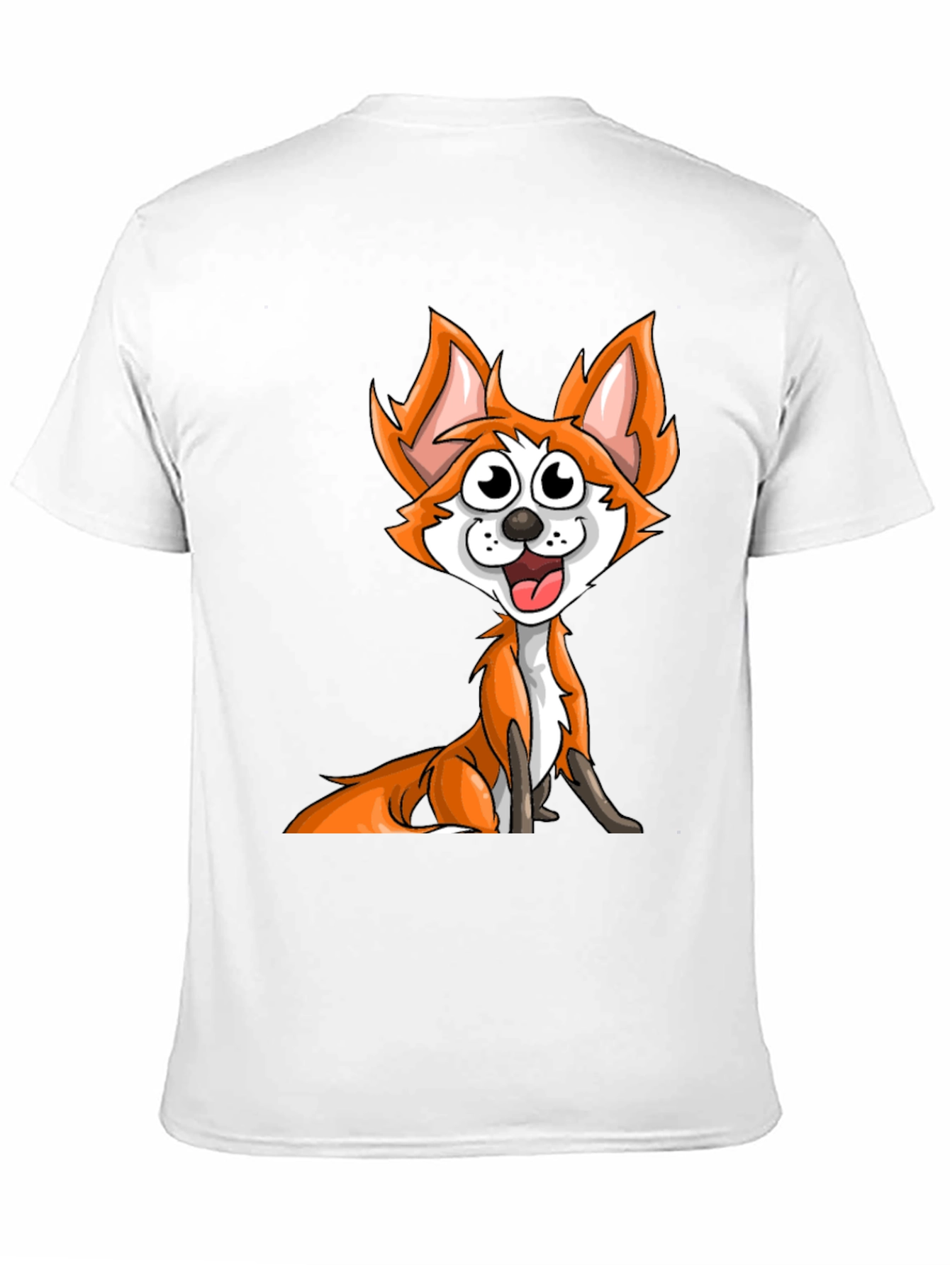 Cartoon Fox Graphic Tee - Black Crew Neck T-Shirt