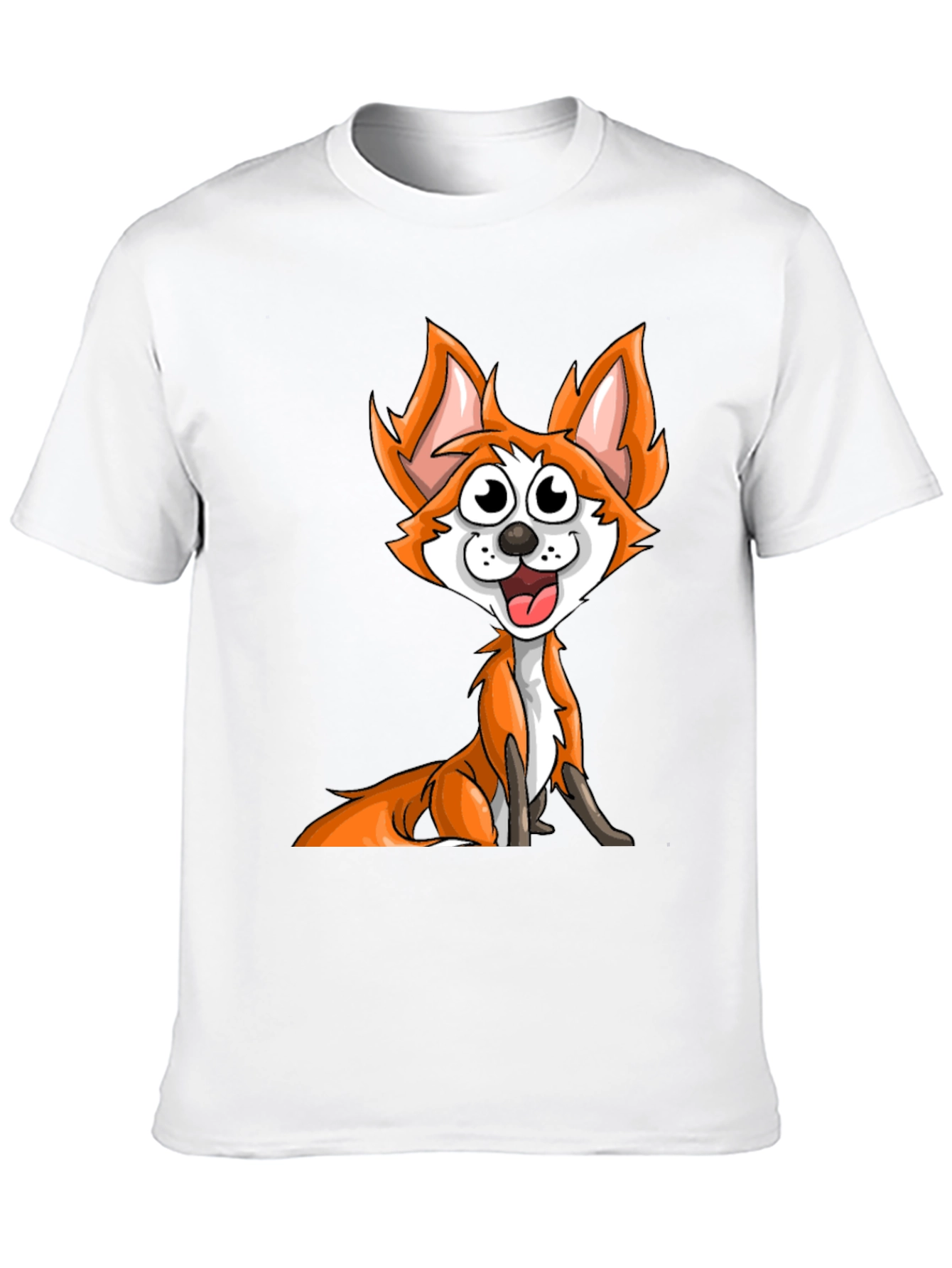 Cartoon Fox Graphic Tee - Black Crew Neck T-Shirt