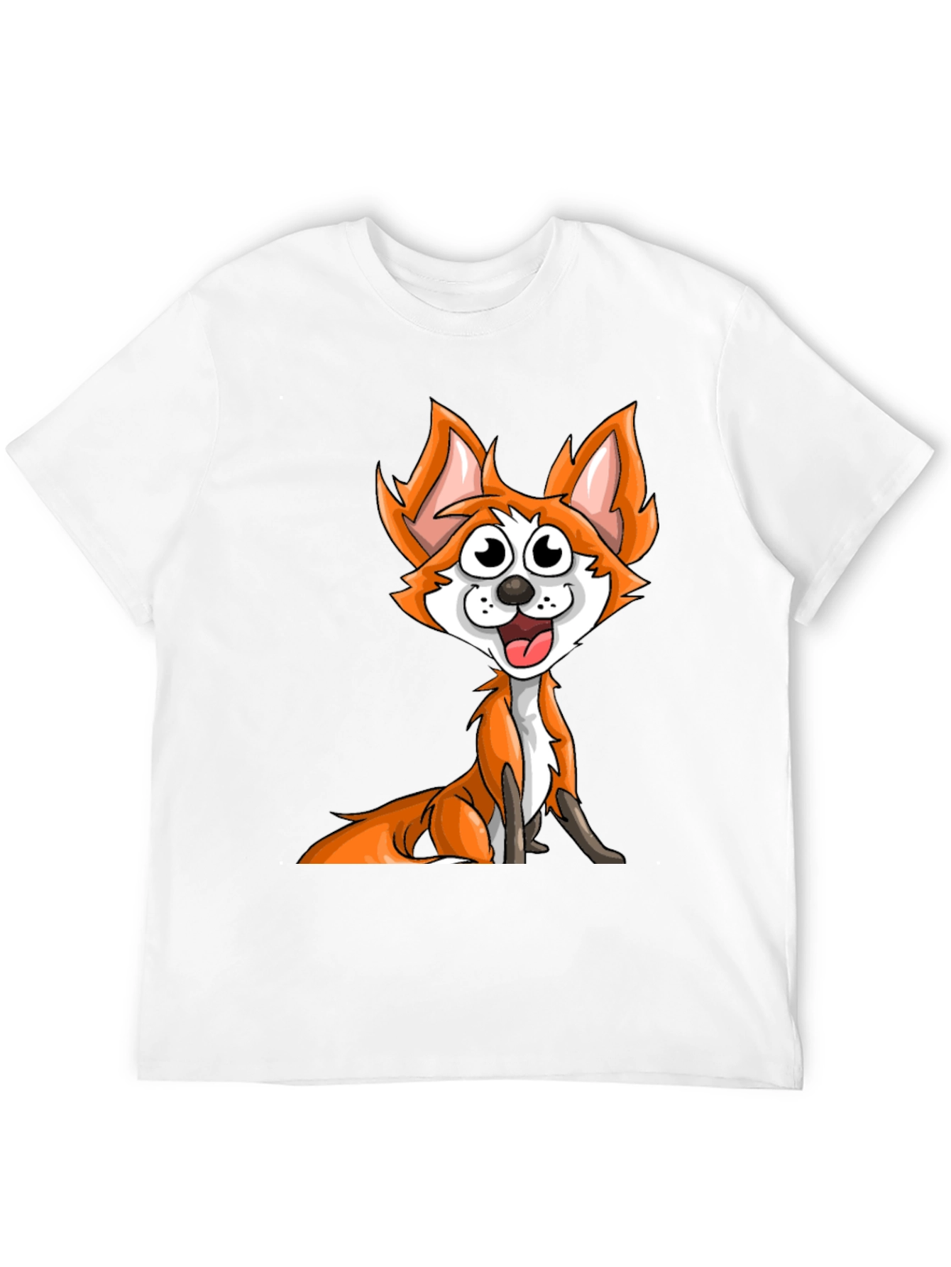 Cartoon Fox Graphic Tee - Black Crew Neck T-Shirt