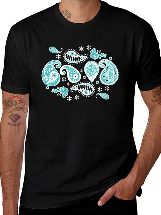 Black Tee with Turquoise Paisley Design