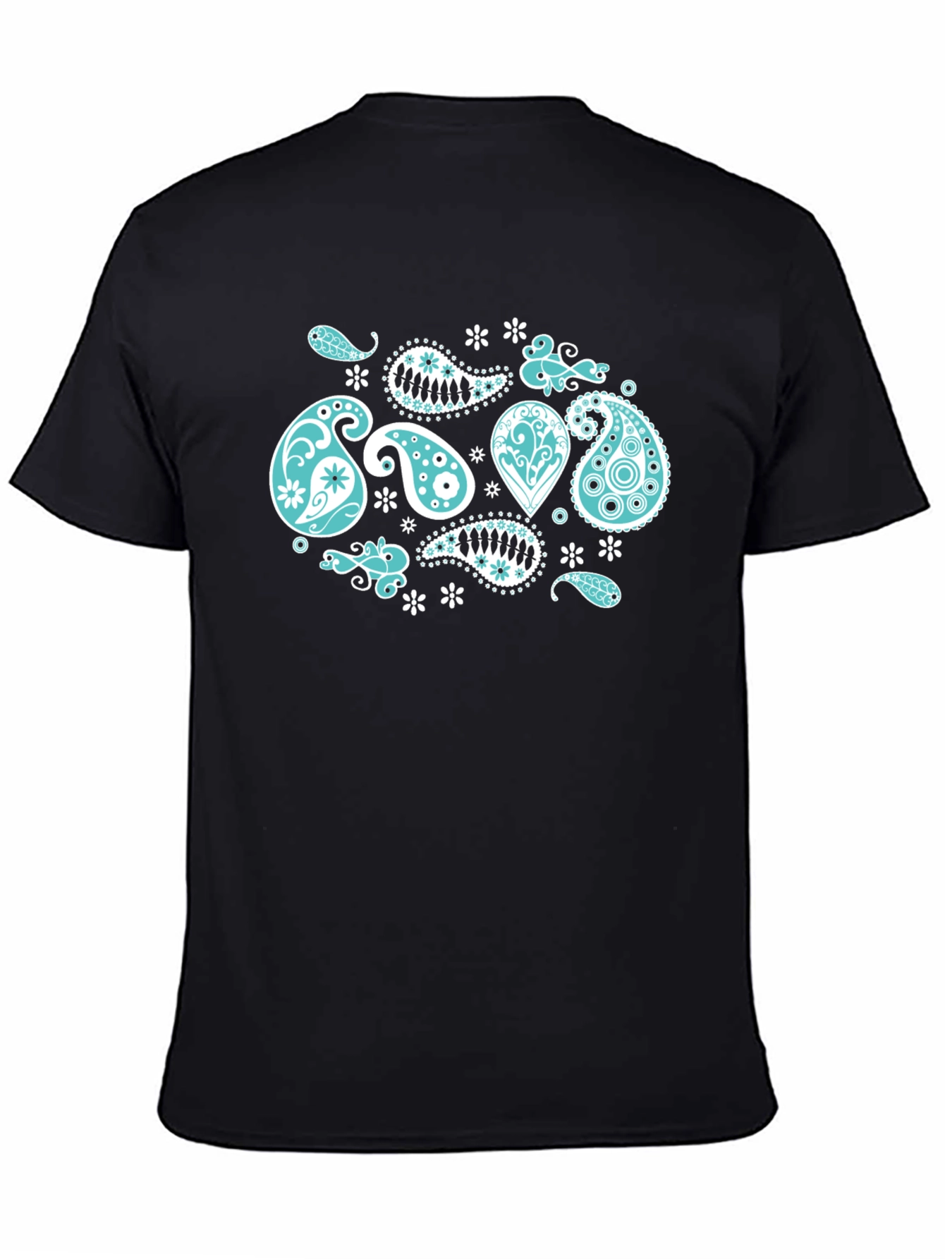 Black Tee with Turquoise Paisley Design