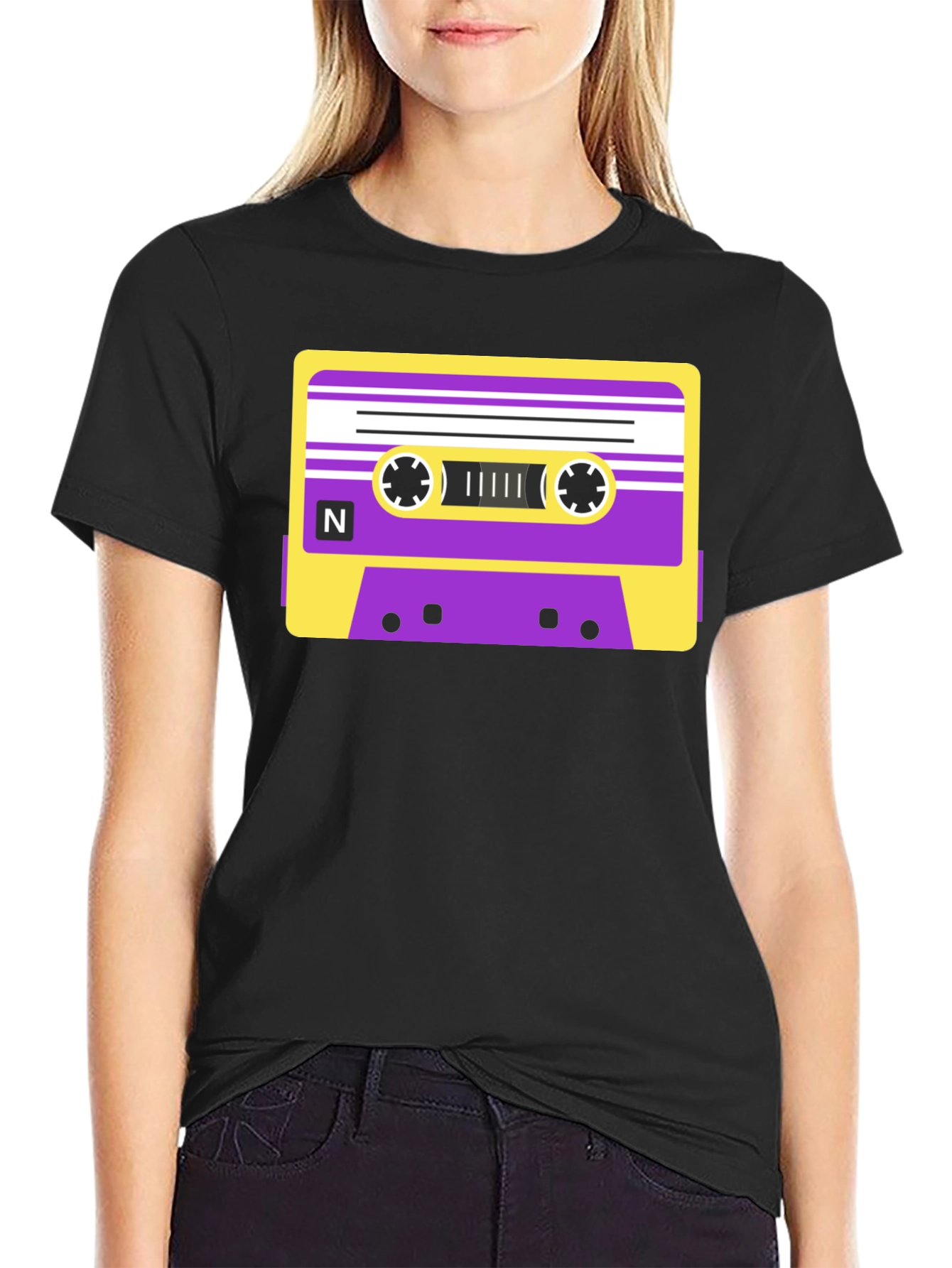 Retro Cassette Tape Graphic T-Shirt - Black