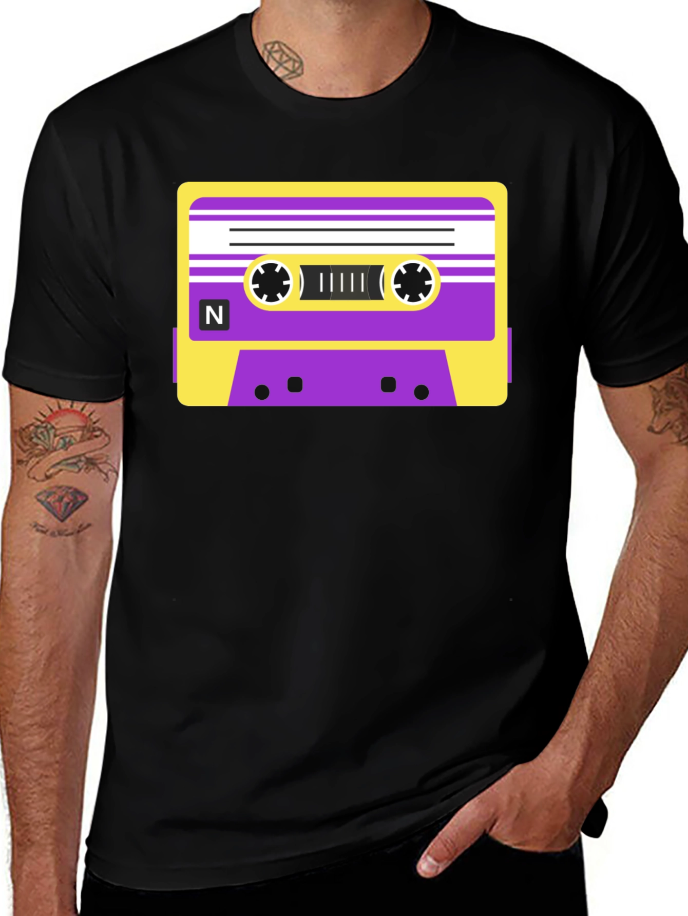 Retro Cassette Tape Graphic T-Shirt - Black