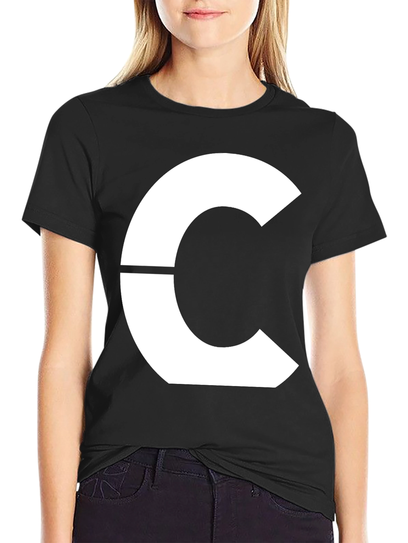 Modern Geometric C Graphic Tee - Bold Black T-Shirt