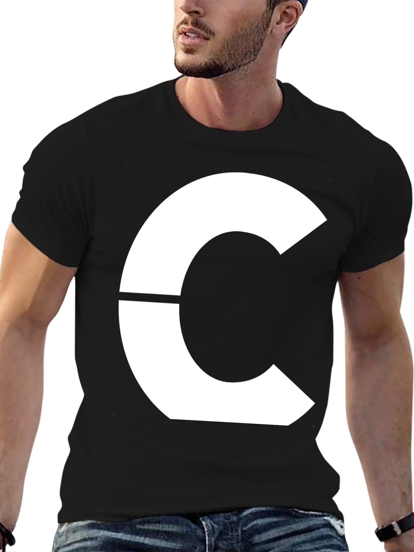 Modern Geometric C Graphic Tee - Bold Black T-Shirt