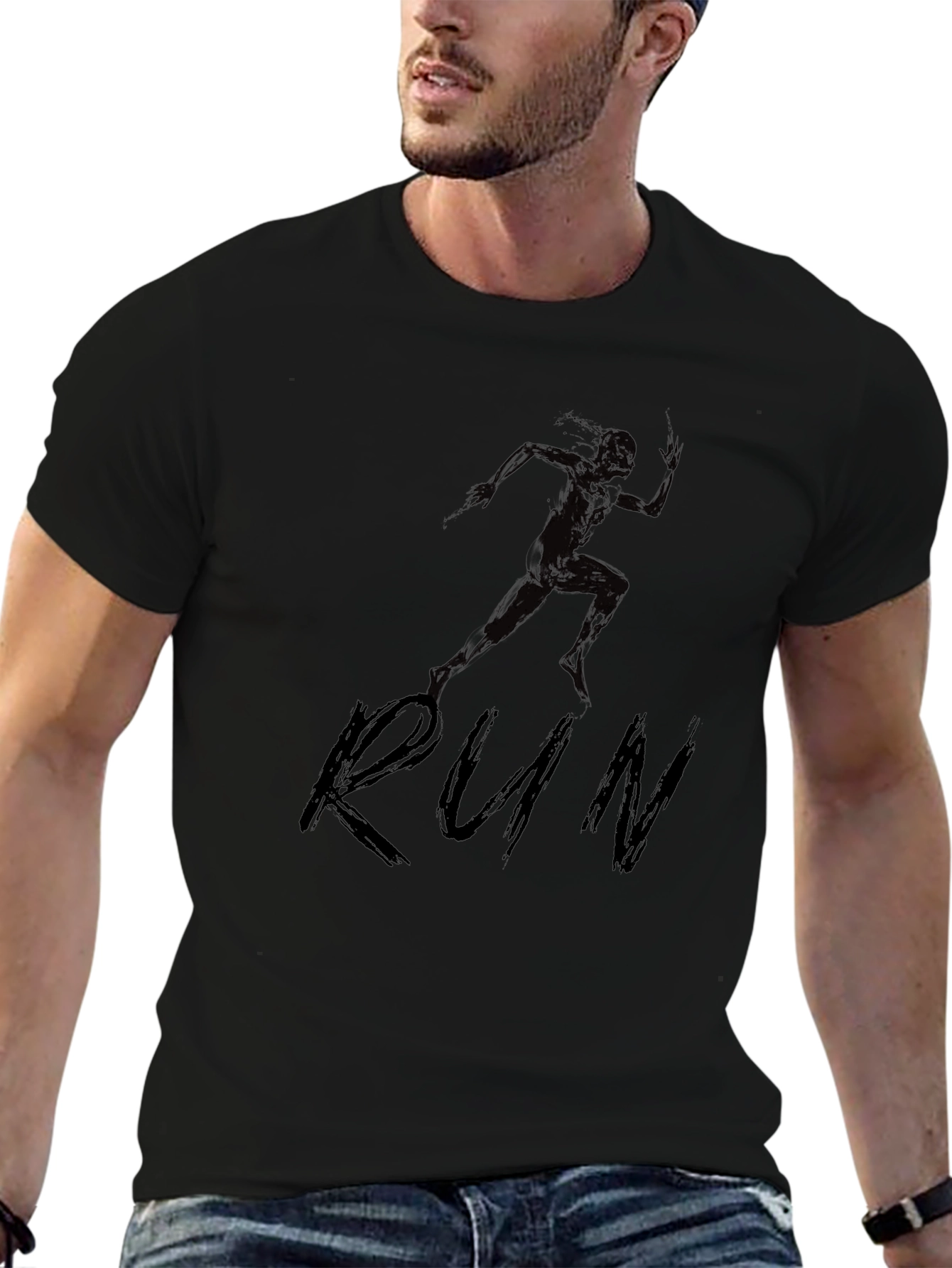 Mens Black RUN Graphic T-Shirt