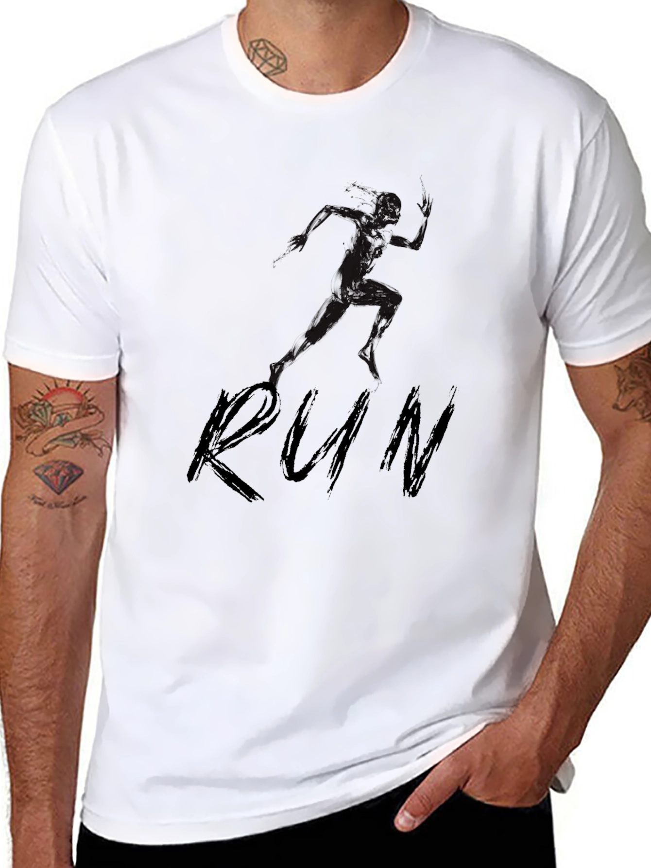Mens Black RUN Graphic T-Shirt