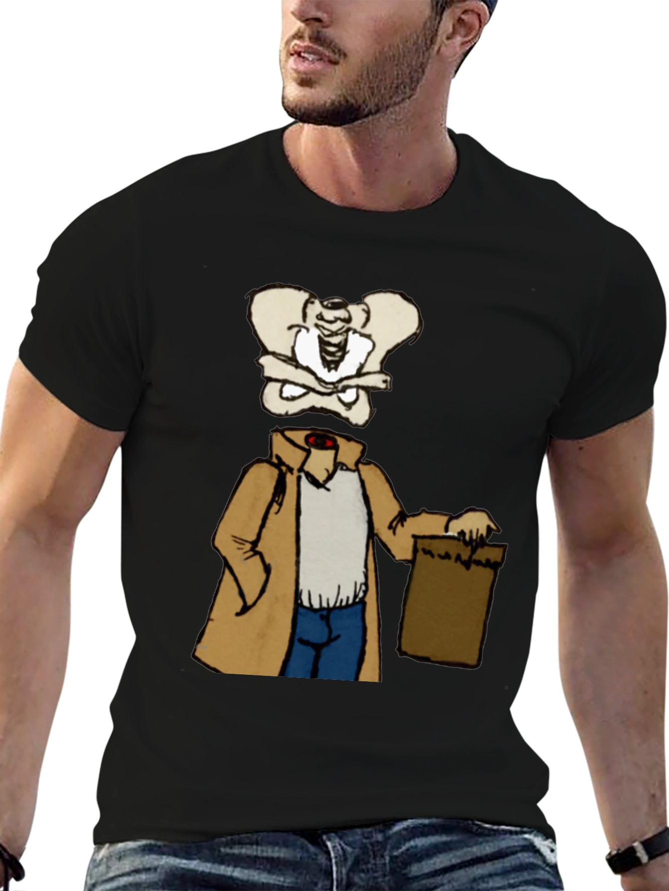 Bone Head in Trench Coat Black T-Shirt