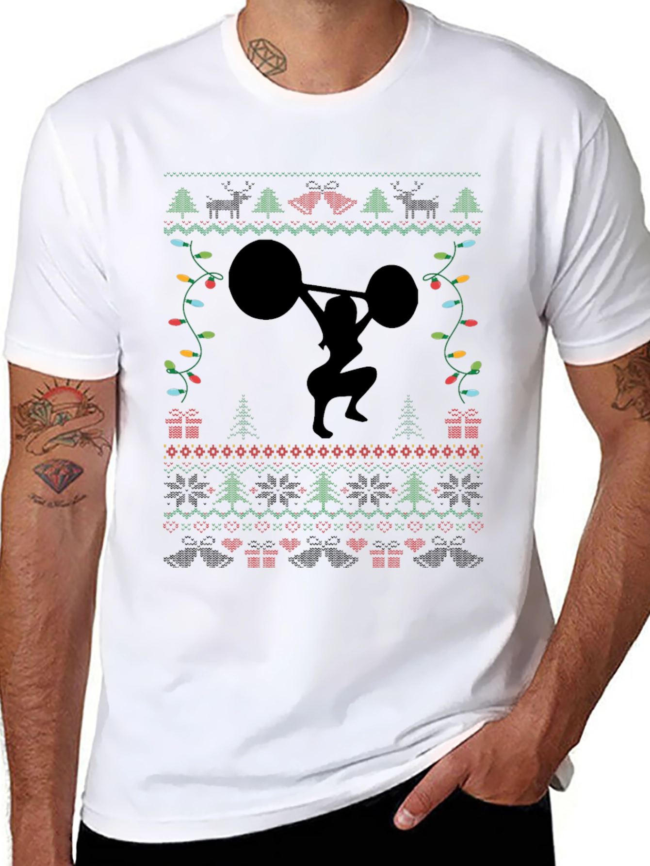 Weightlifting Ugly Christmas Sweater T-Shirt
