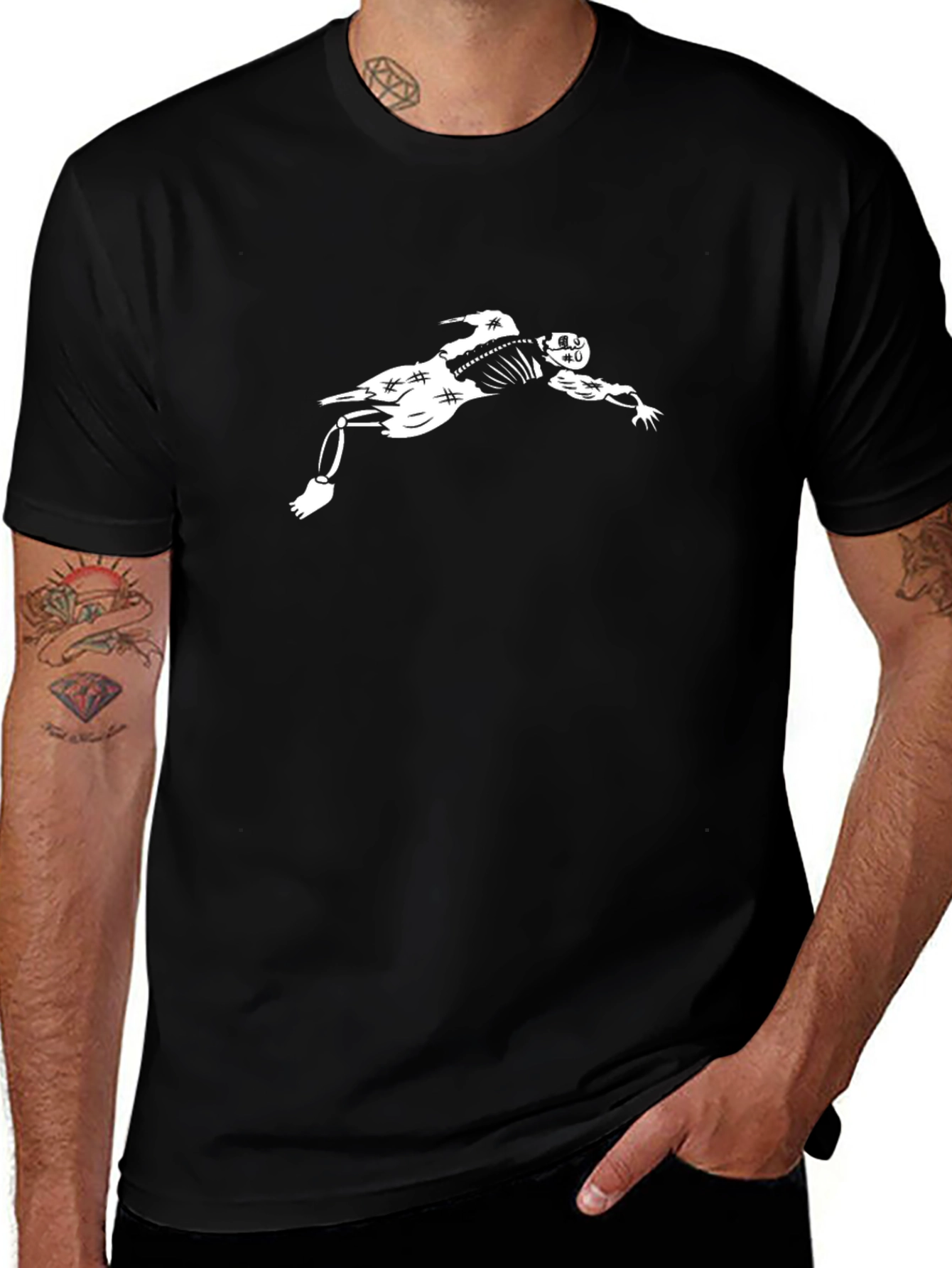 Skeleton Football Player Graphic T-Shirt