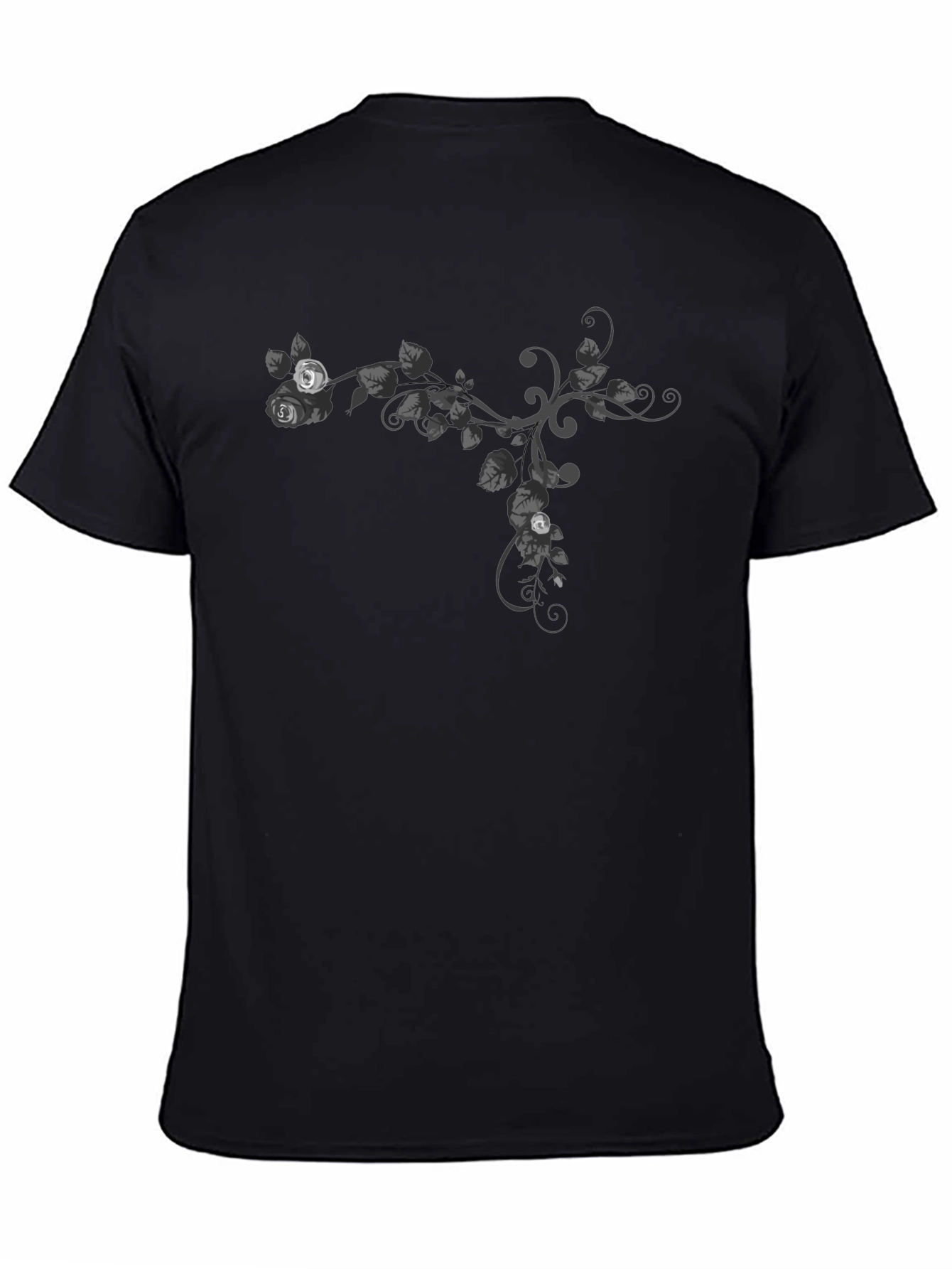 Floral Vine Graphic Tee - Casual Black T-Shirt