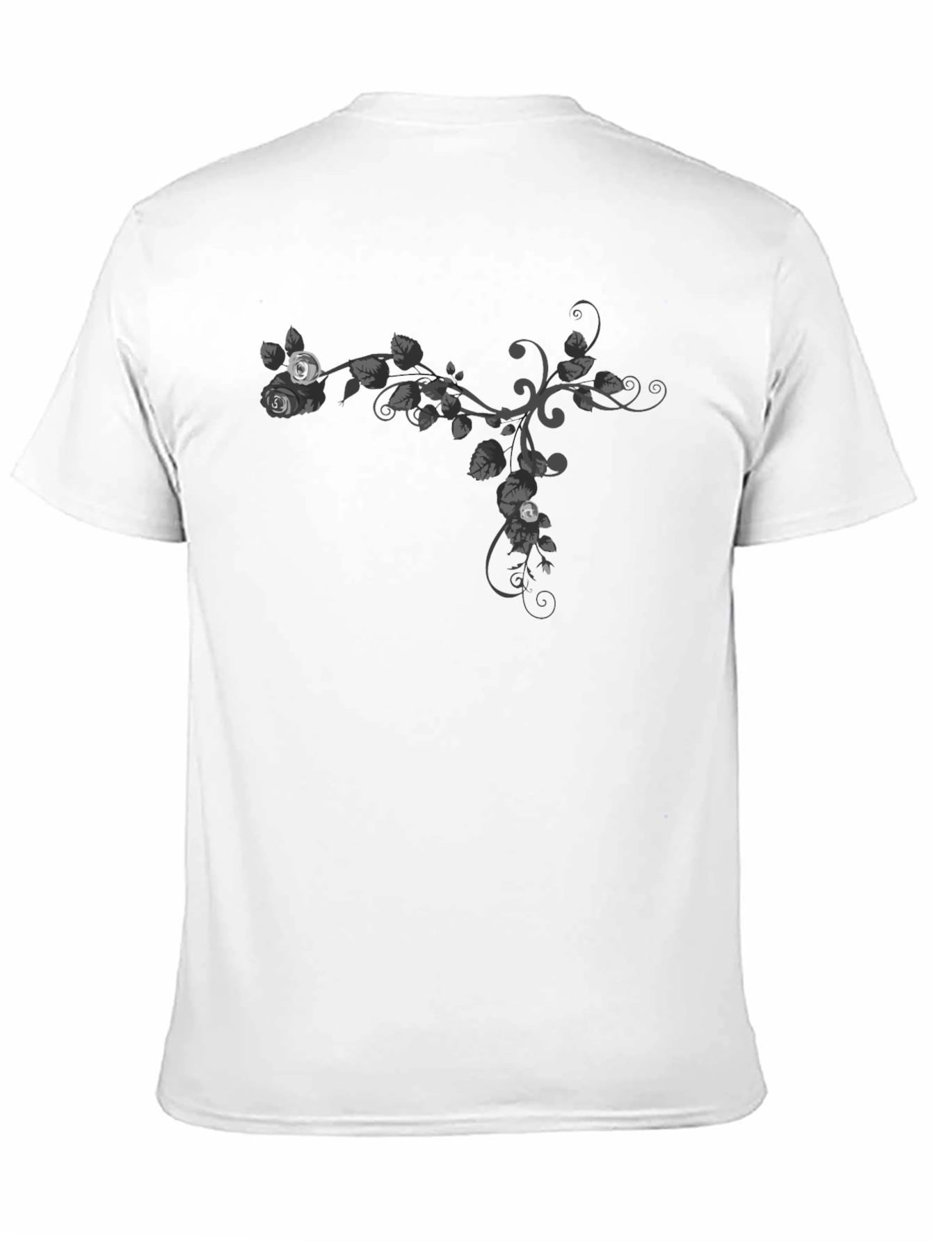 Floral Vine Graphic Tee - Casual Black T-Shirt