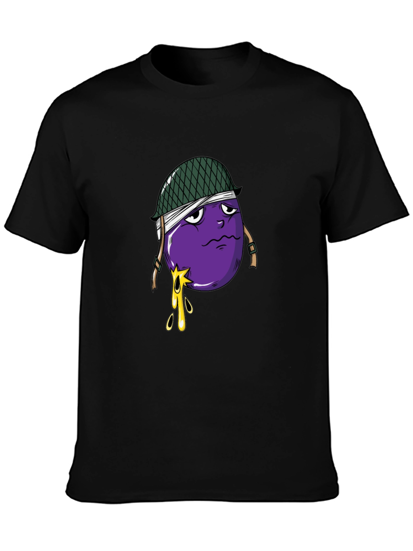 Eggplant Soldier Graphic Tee - Black Cotton T-Shirt