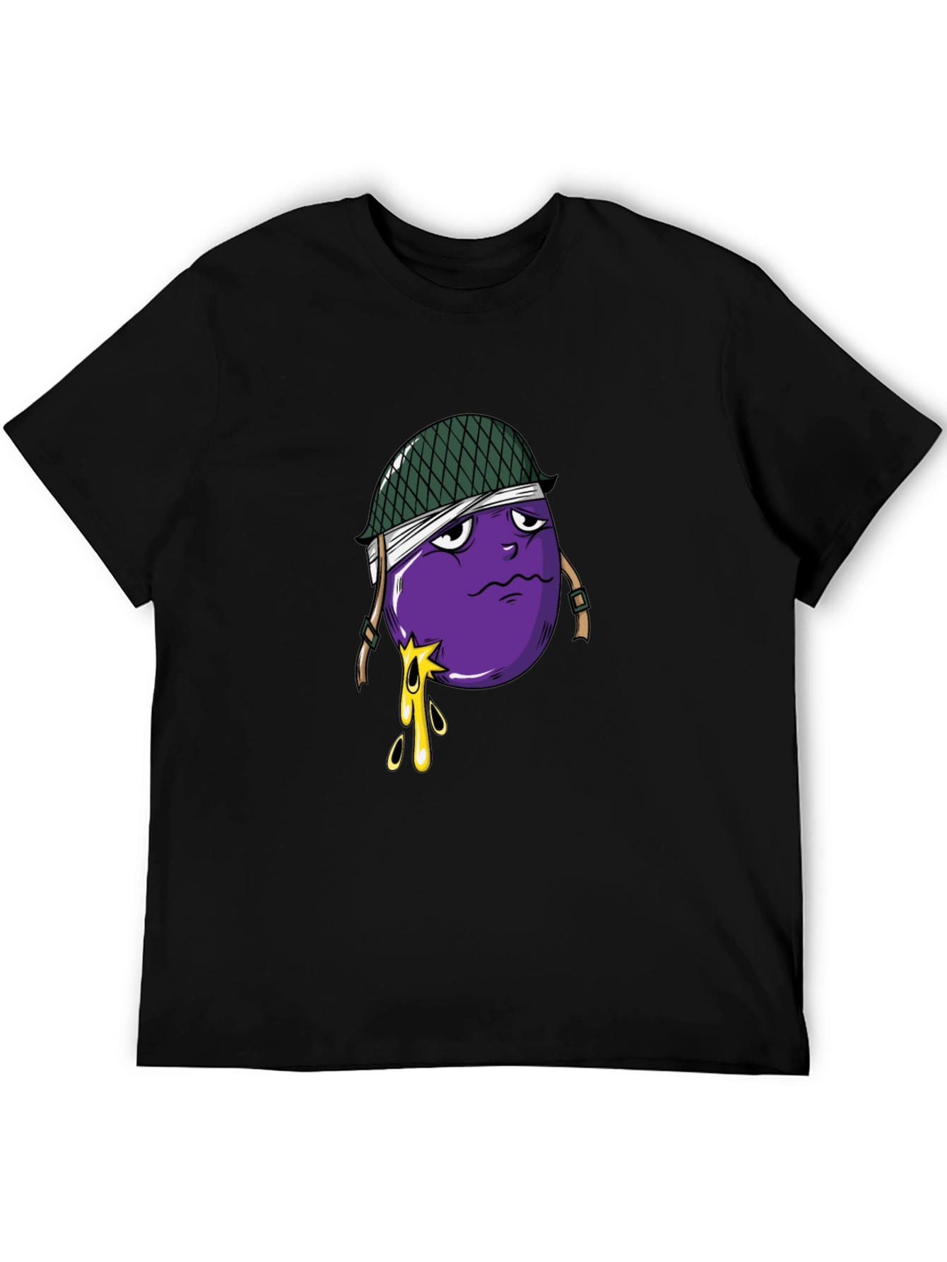 Eggplant Soldier Graphic Tee - Black Cotton T-Shirt