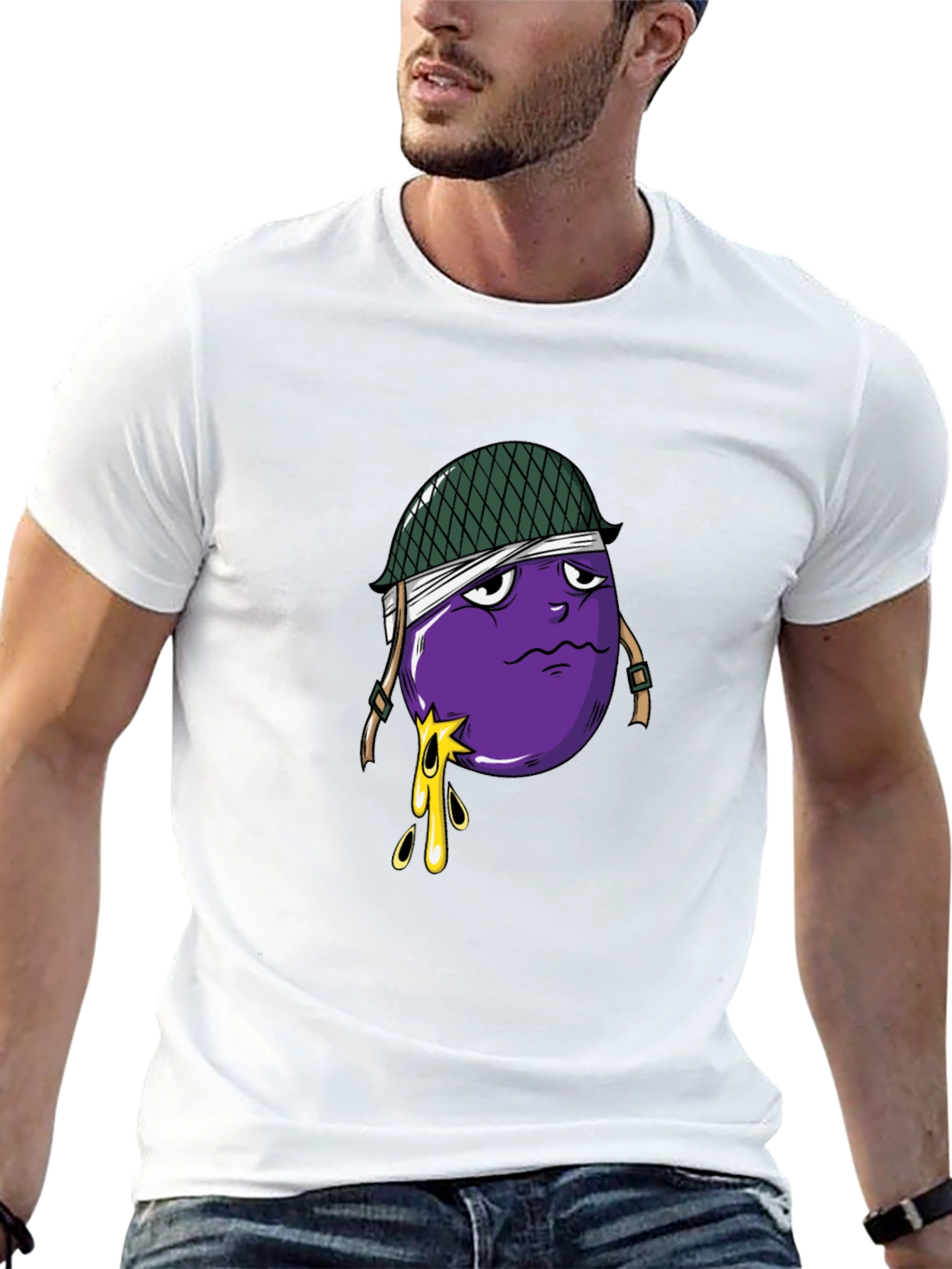 Eggplant Soldier Graphic Tee - Black Cotton T-Shirt