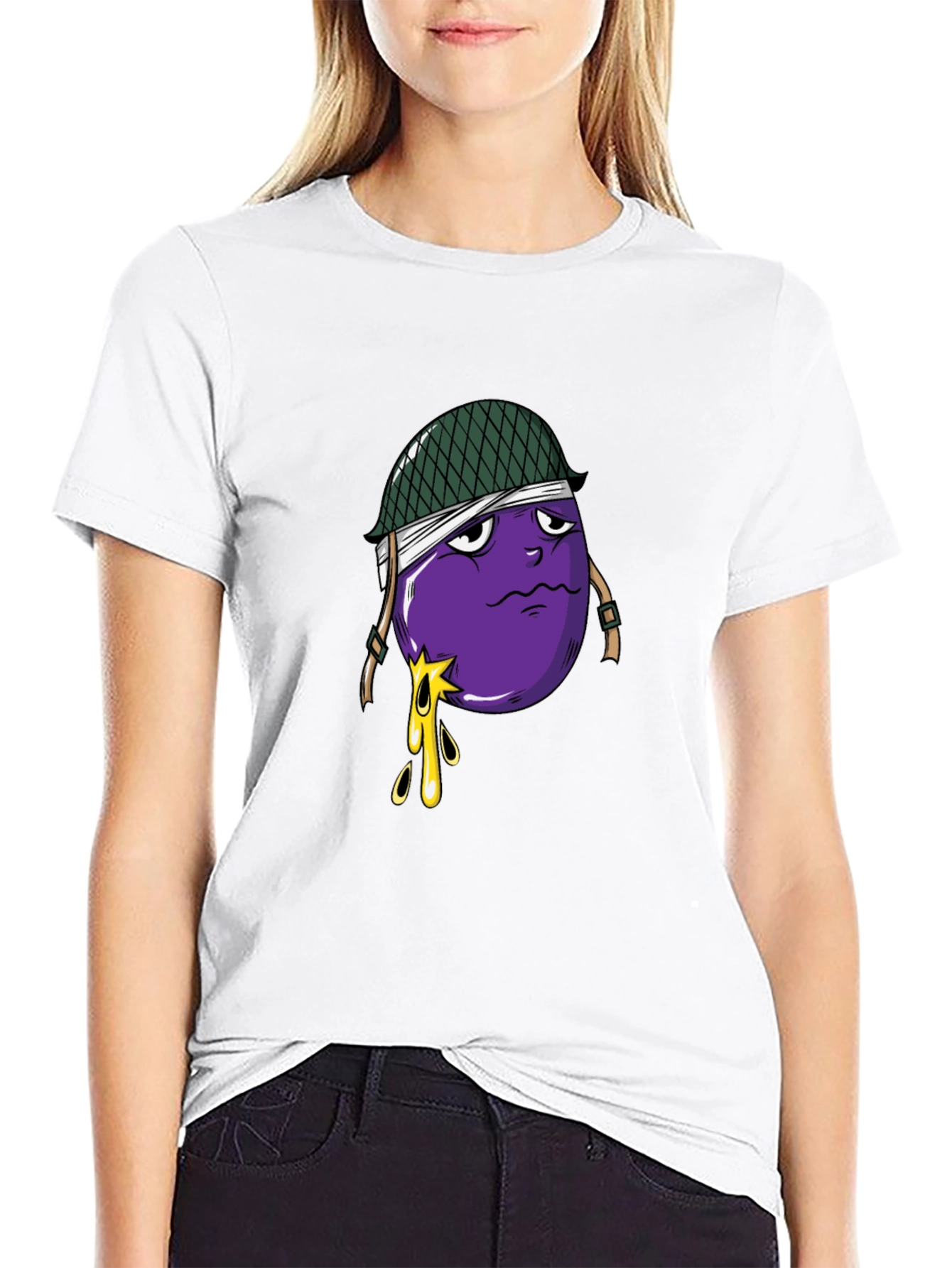 Eggplant Soldier Graphic Tee - Black Cotton T-Shirt
