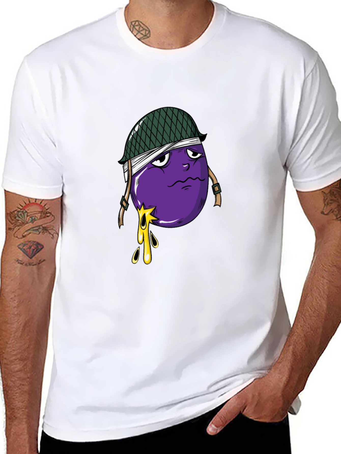 Eggplant Soldier Graphic Tee - Black Cotton T-Shirt