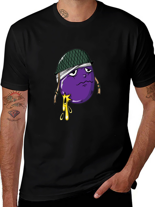 Eggplant Soldier Graphic Tee - Black Cotton T-Shirt
