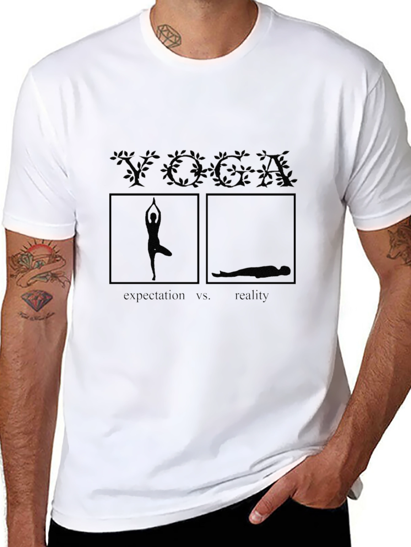 Yoga Expectation VS Reality Graphic Tee - Black
