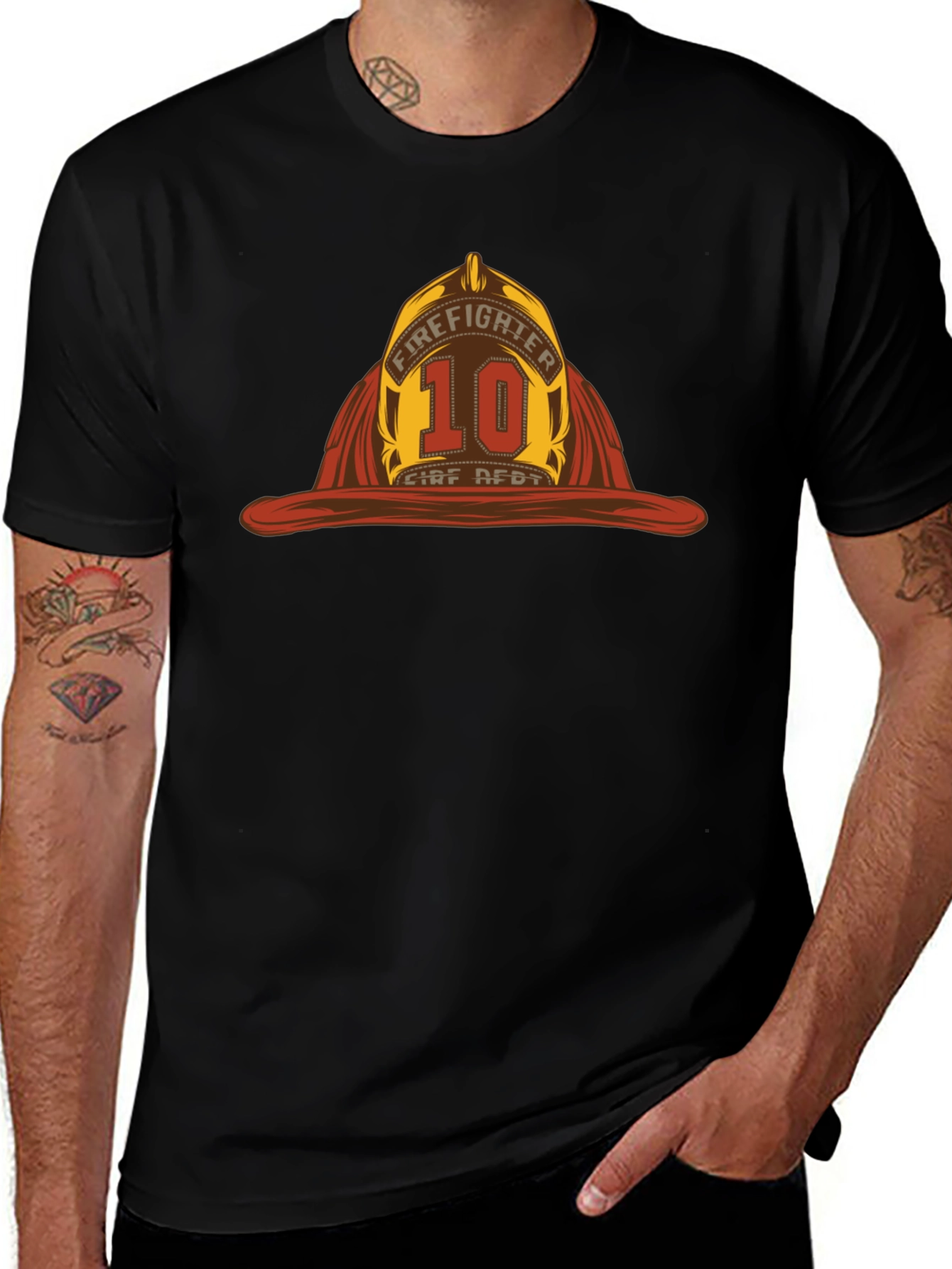 Firefighter Helmet Graphic Black T-Shirt