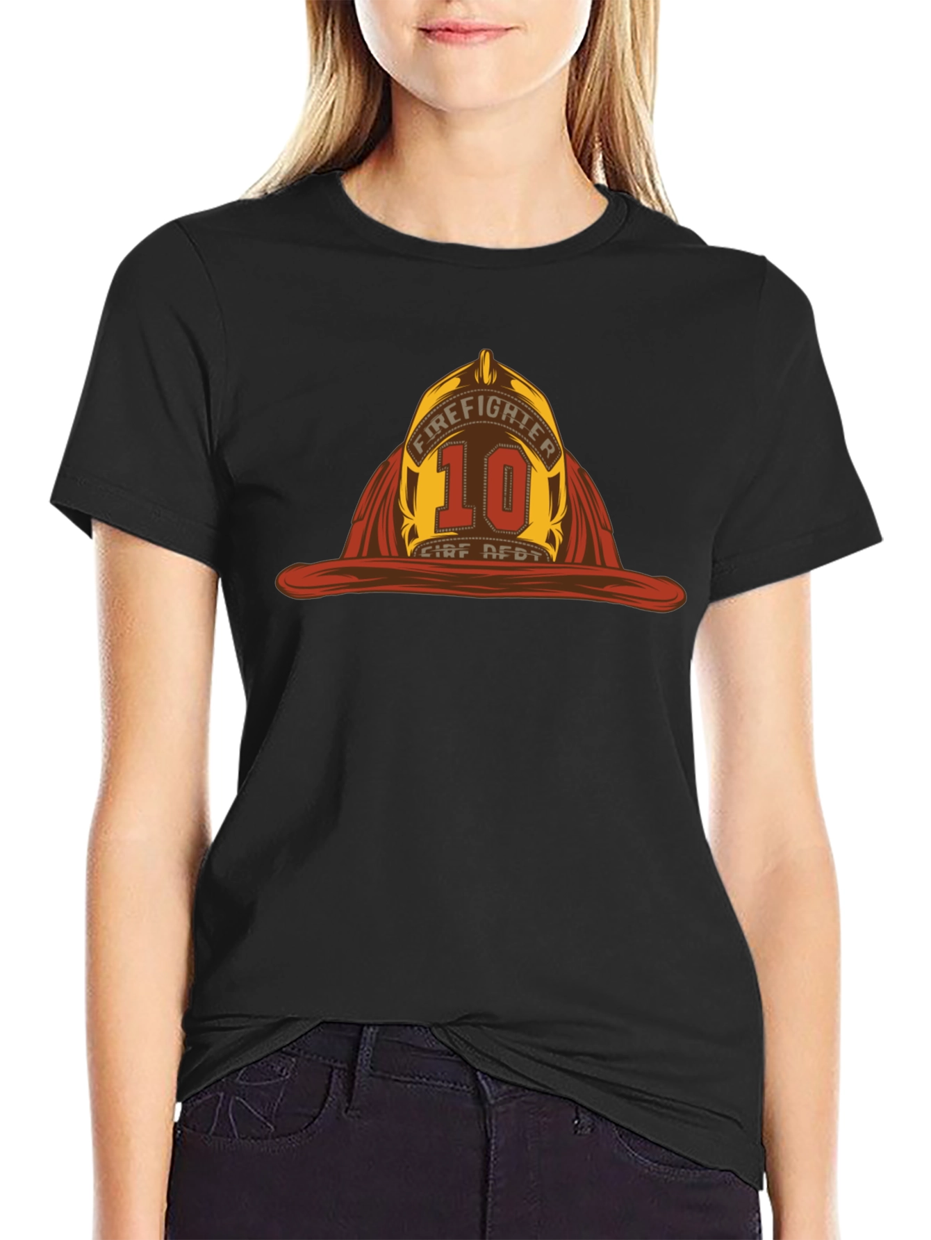 Firefighter Helmet Graphic Black T-Shirt