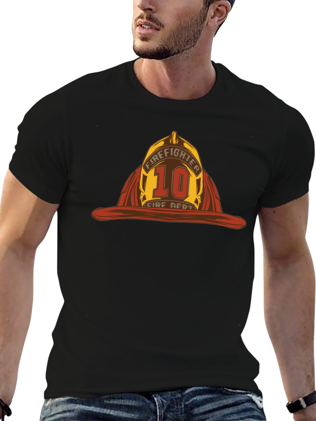 Firefighter Helmet Graphic Black T-Shirt