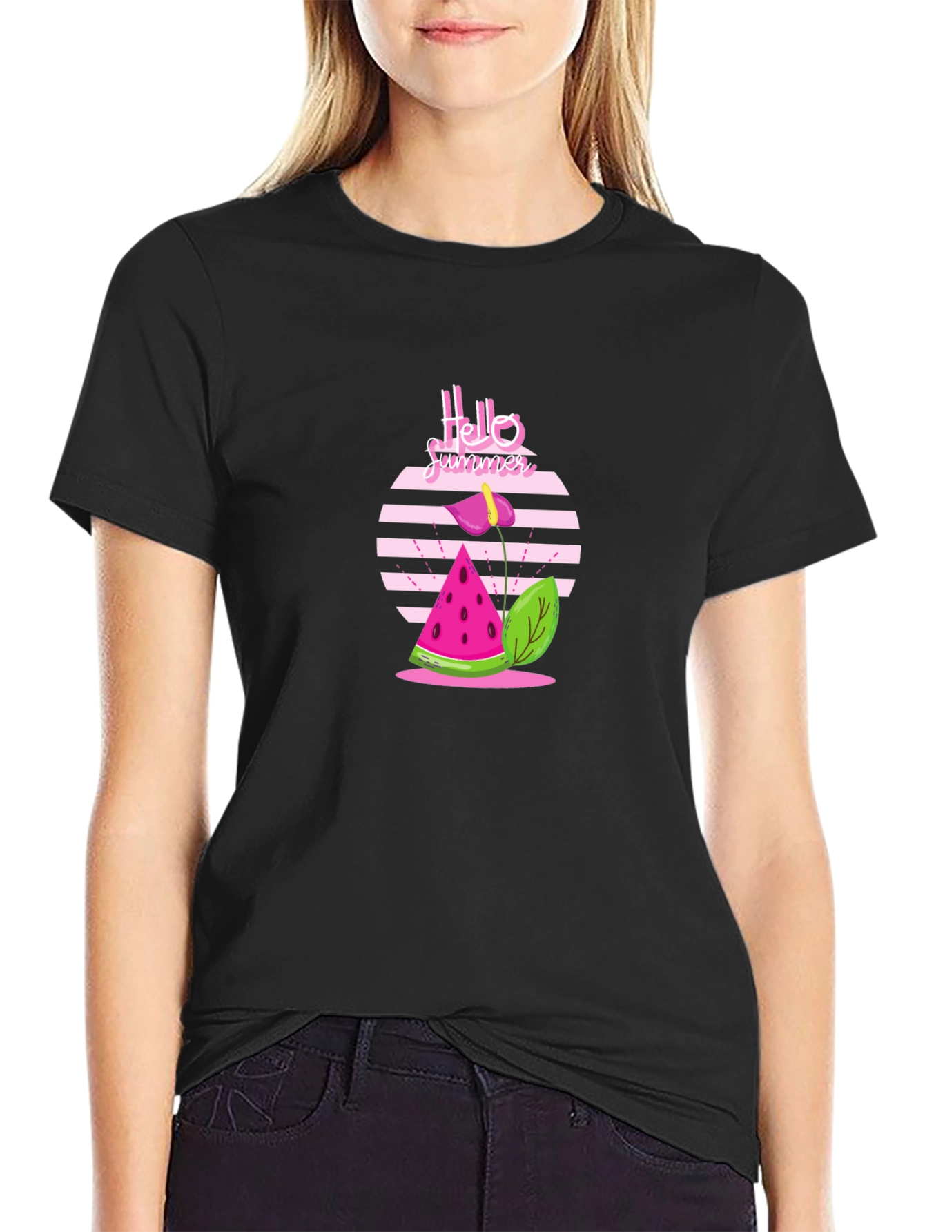 Hello Summer Graphic Tee - Casual Black T-Shirt
