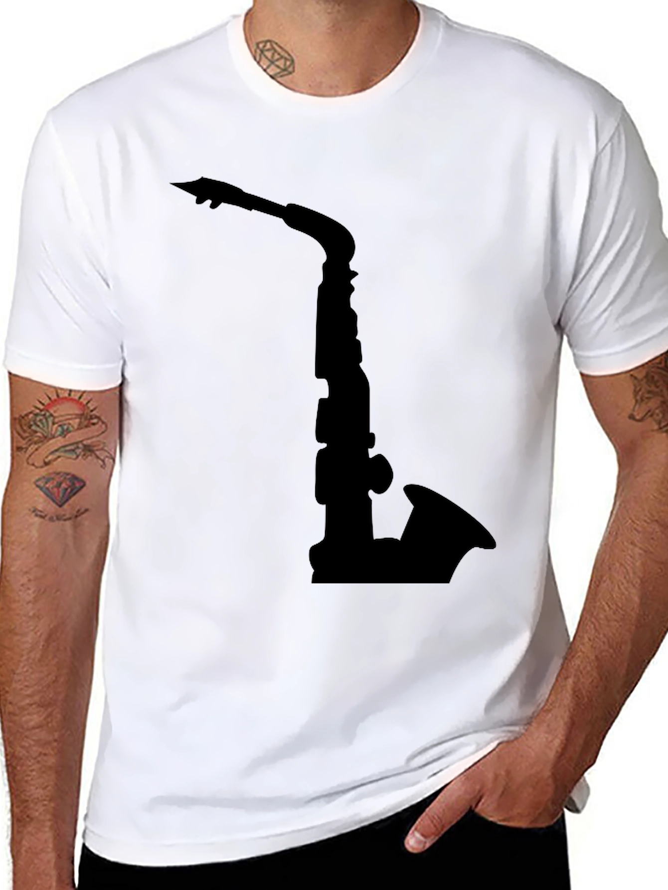 Saxophone Graphic Tee - Black Cotton Comfort