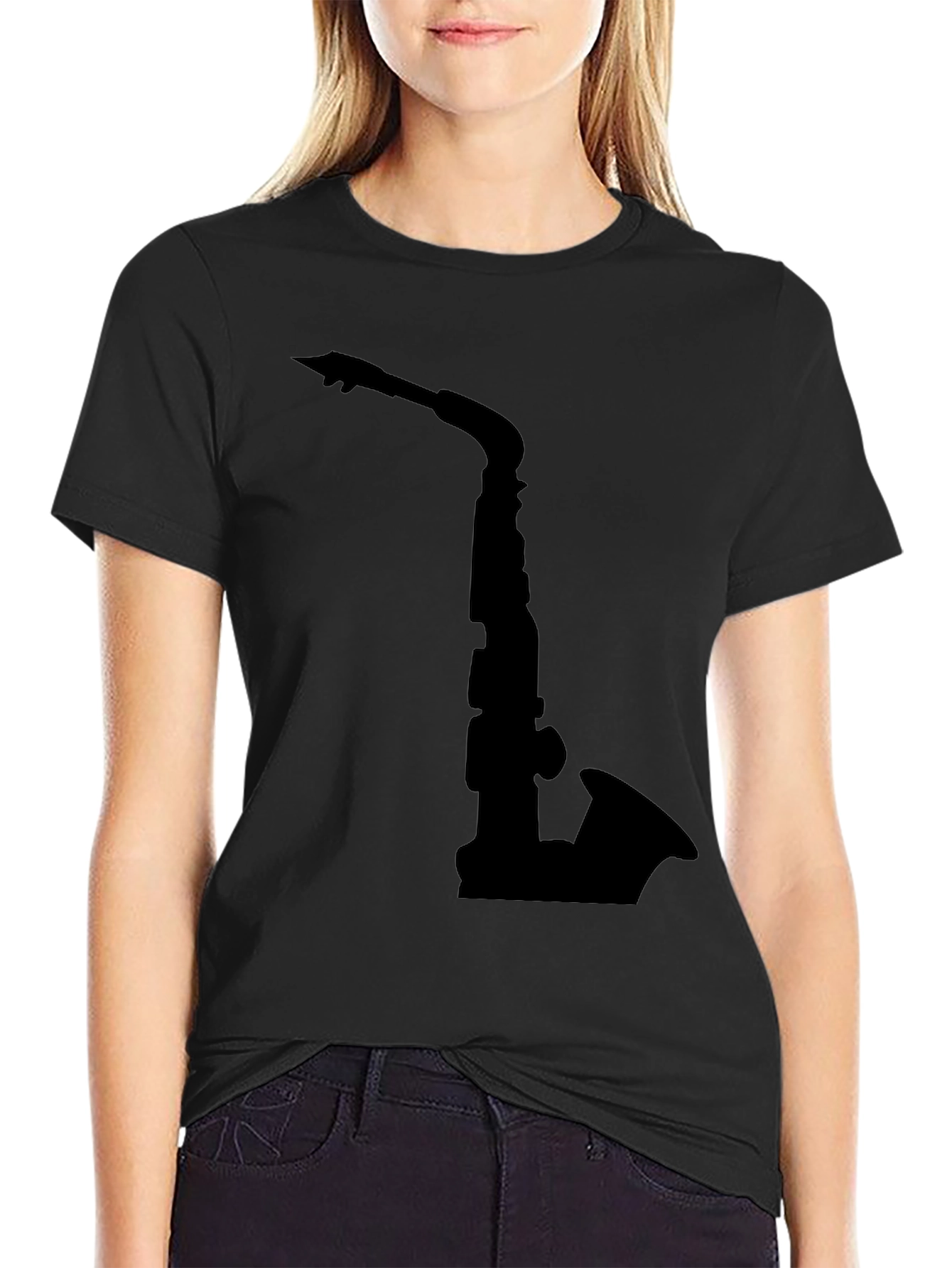 Saxophone Graphic Tee - Black Cotton Comfort