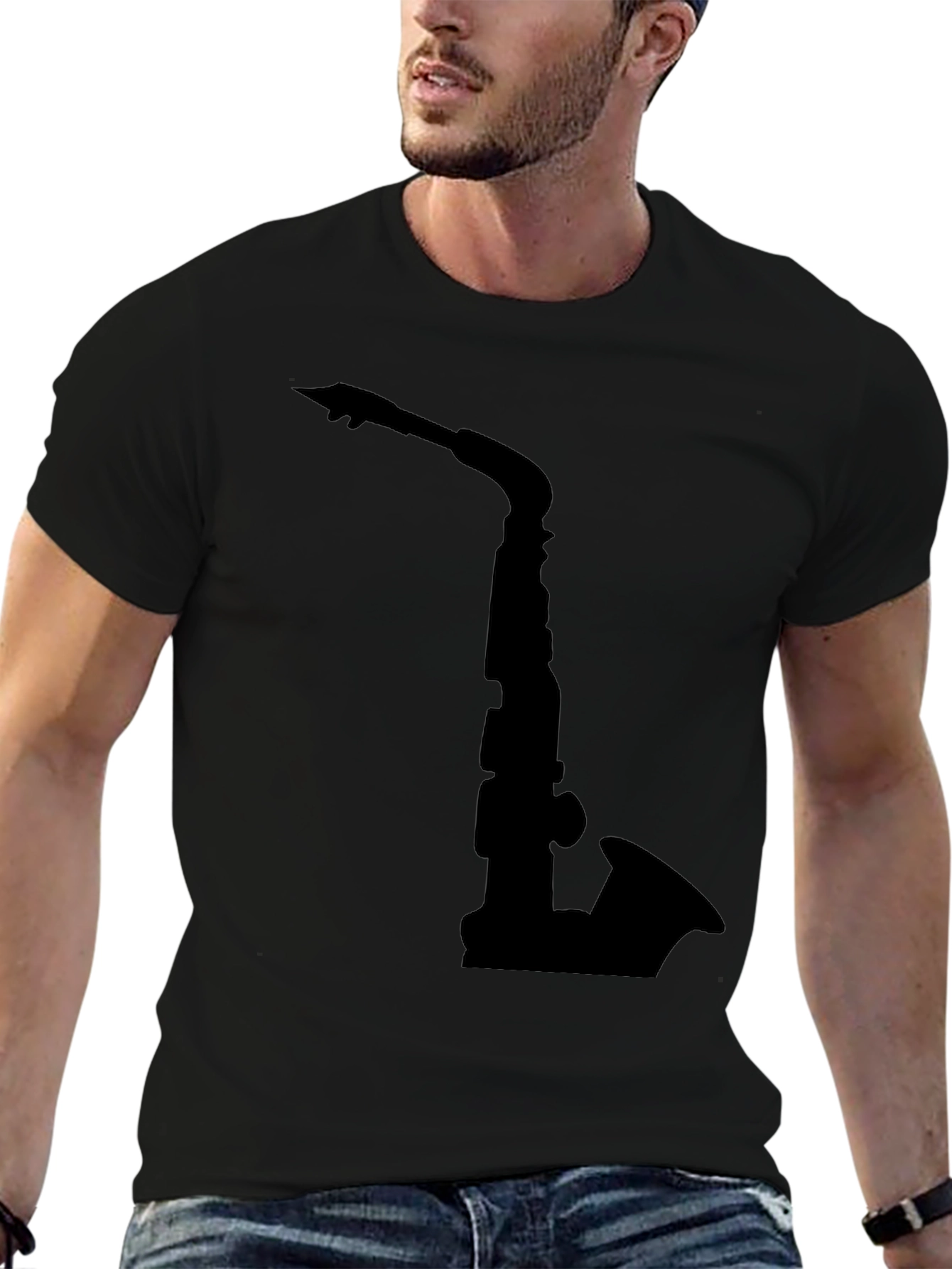 Saxophone Graphic Tee - Black Cotton Comfort