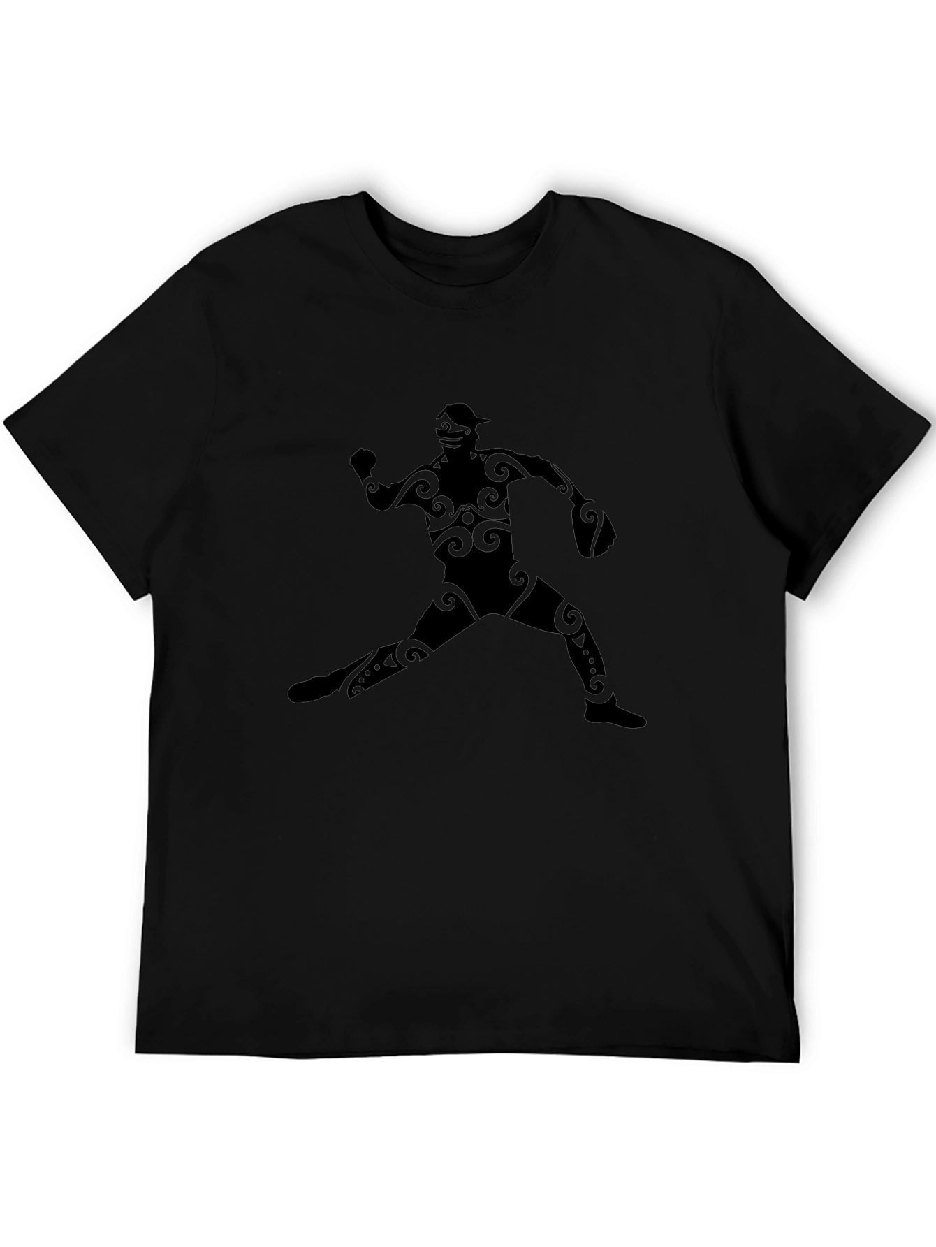 Tribal Baseball Player Graphic Tee - Black