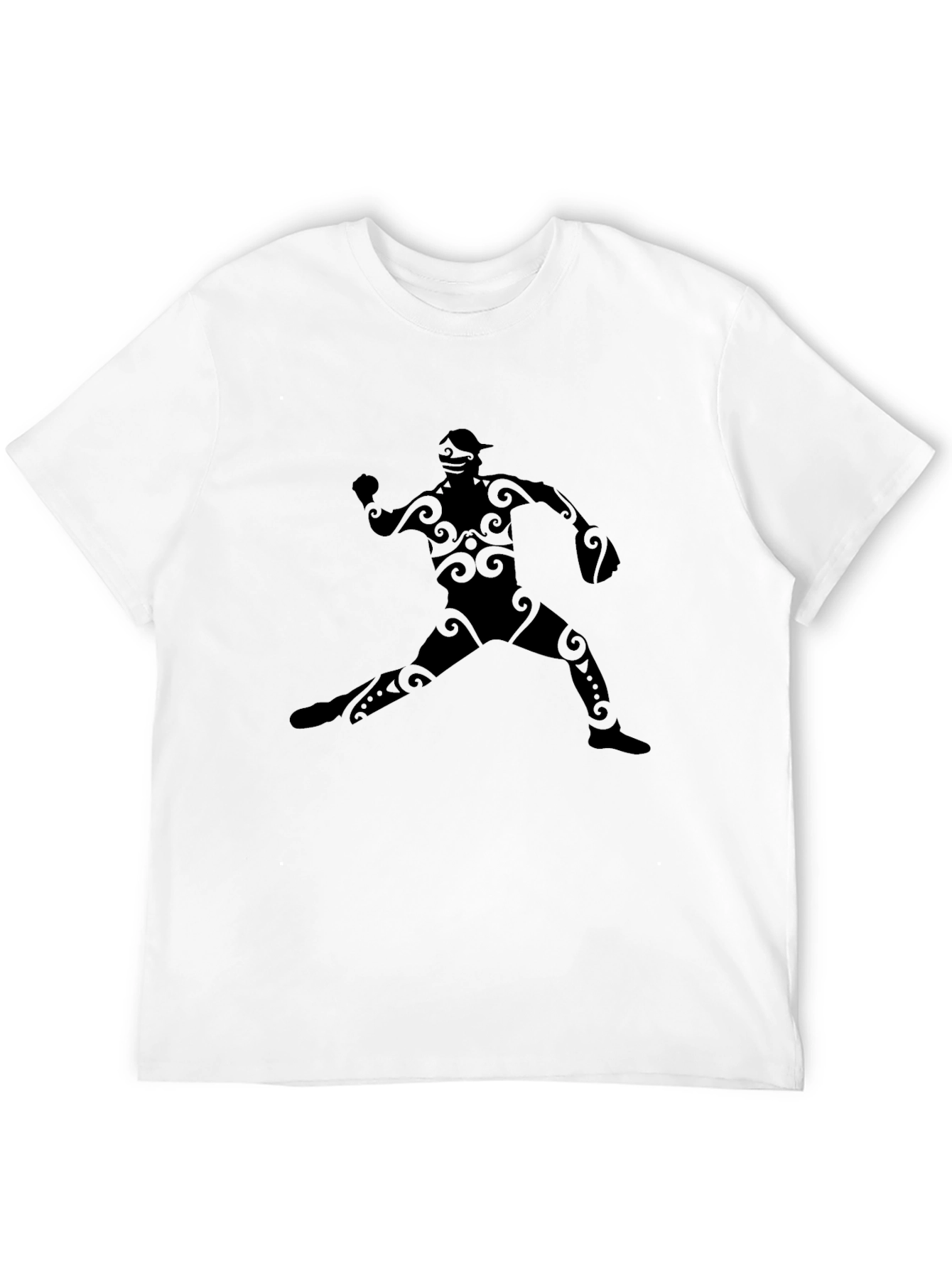 Tribal Baseball Player Graphic Tee - Black