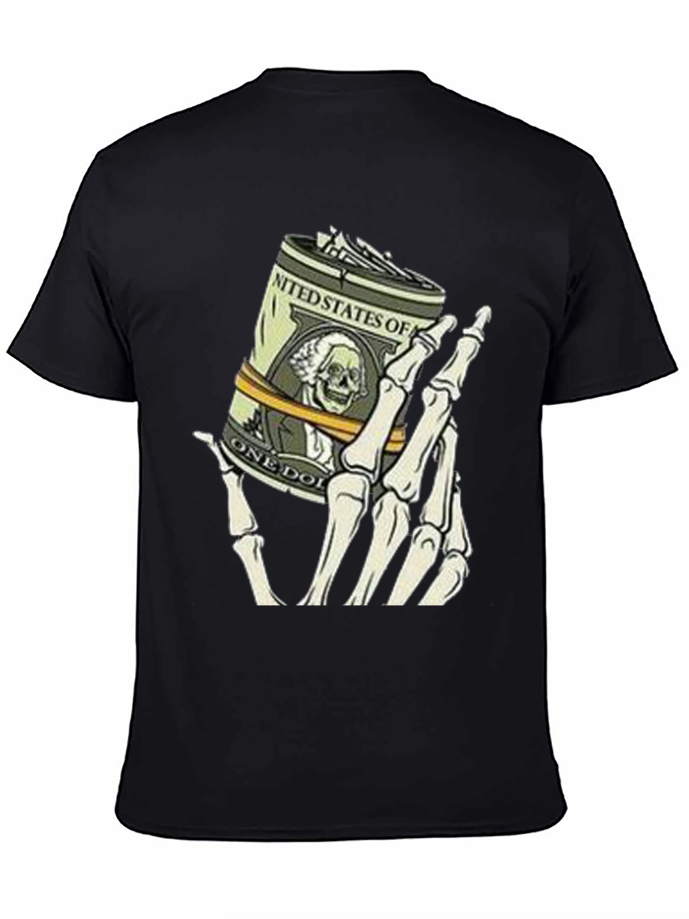 Money Skeleton Hand Graphic Tee - Black Cotton Shirt