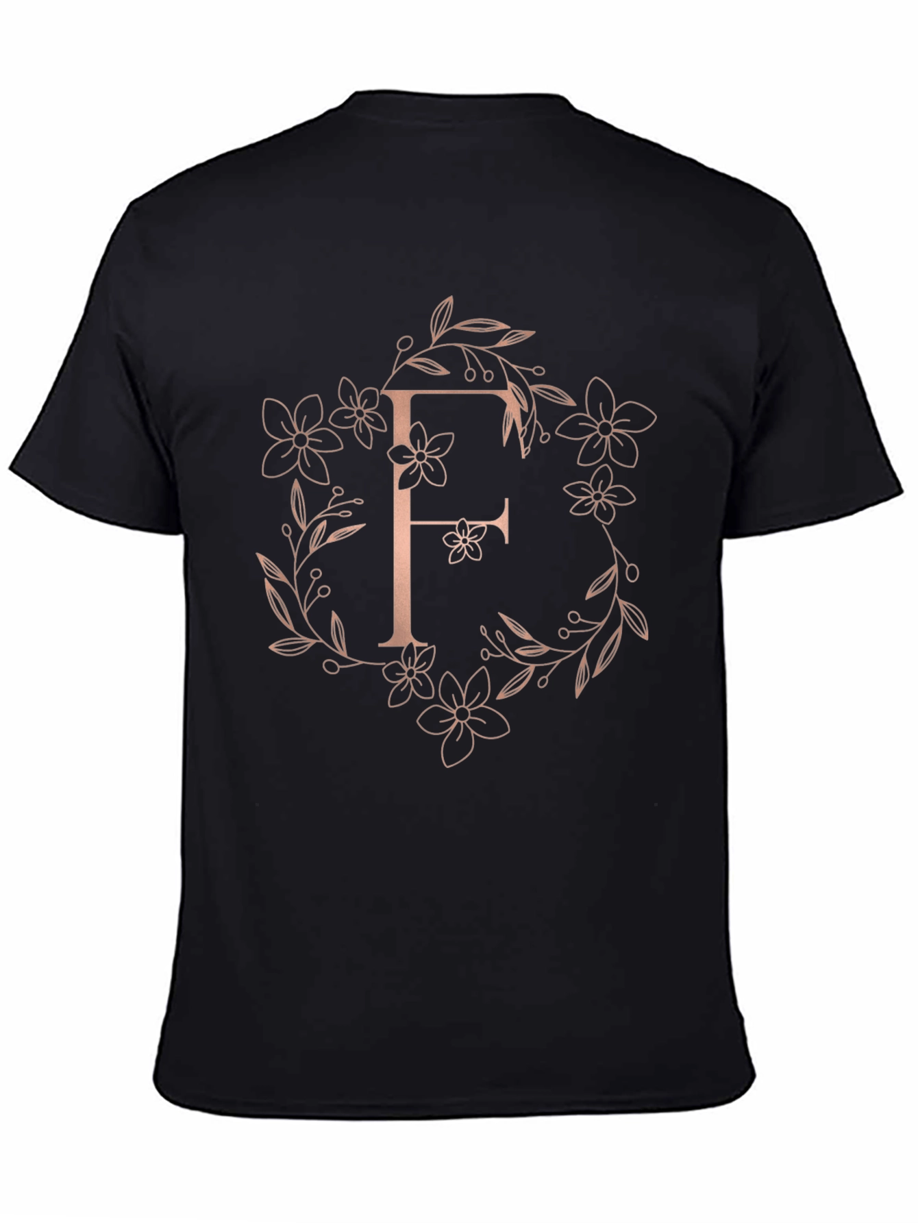 Floral Letter F Black T-Shirt