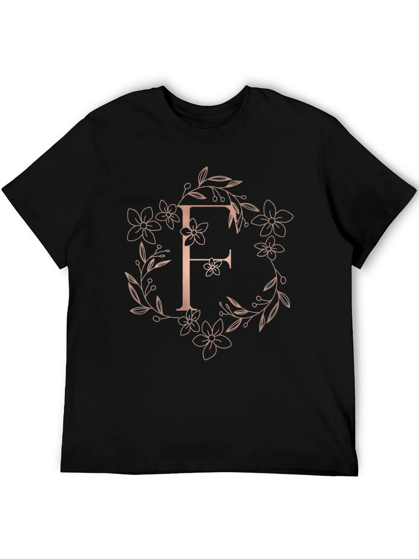 Floral Letter F Black T-Shirt