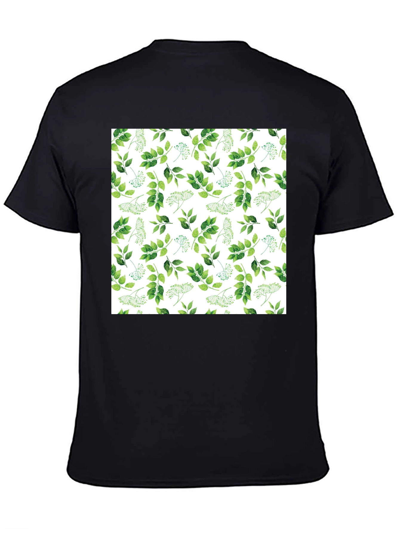 Greenery Print Black Casual T-Shirt
