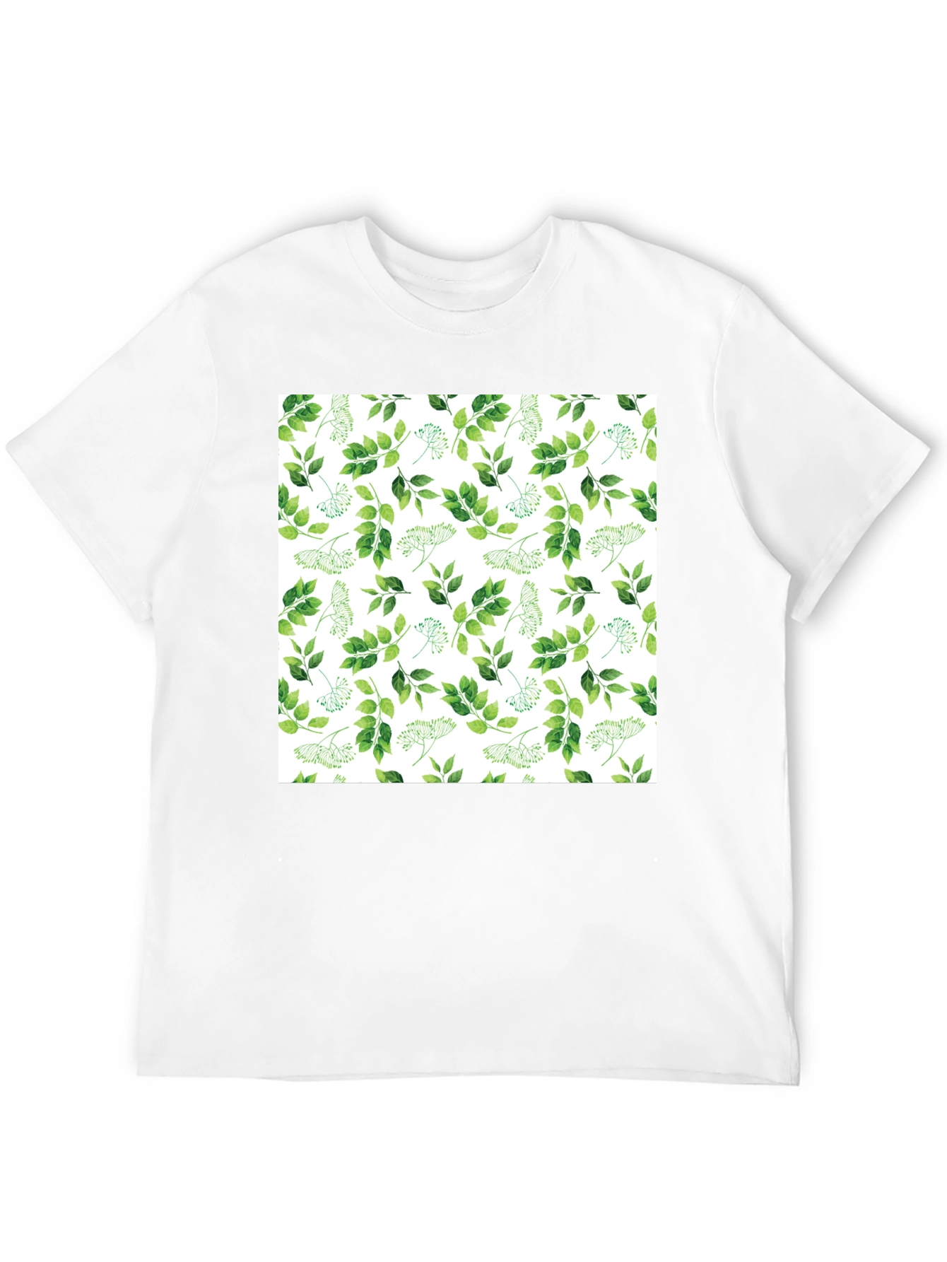 Greenery Print Black Casual T-Shirt