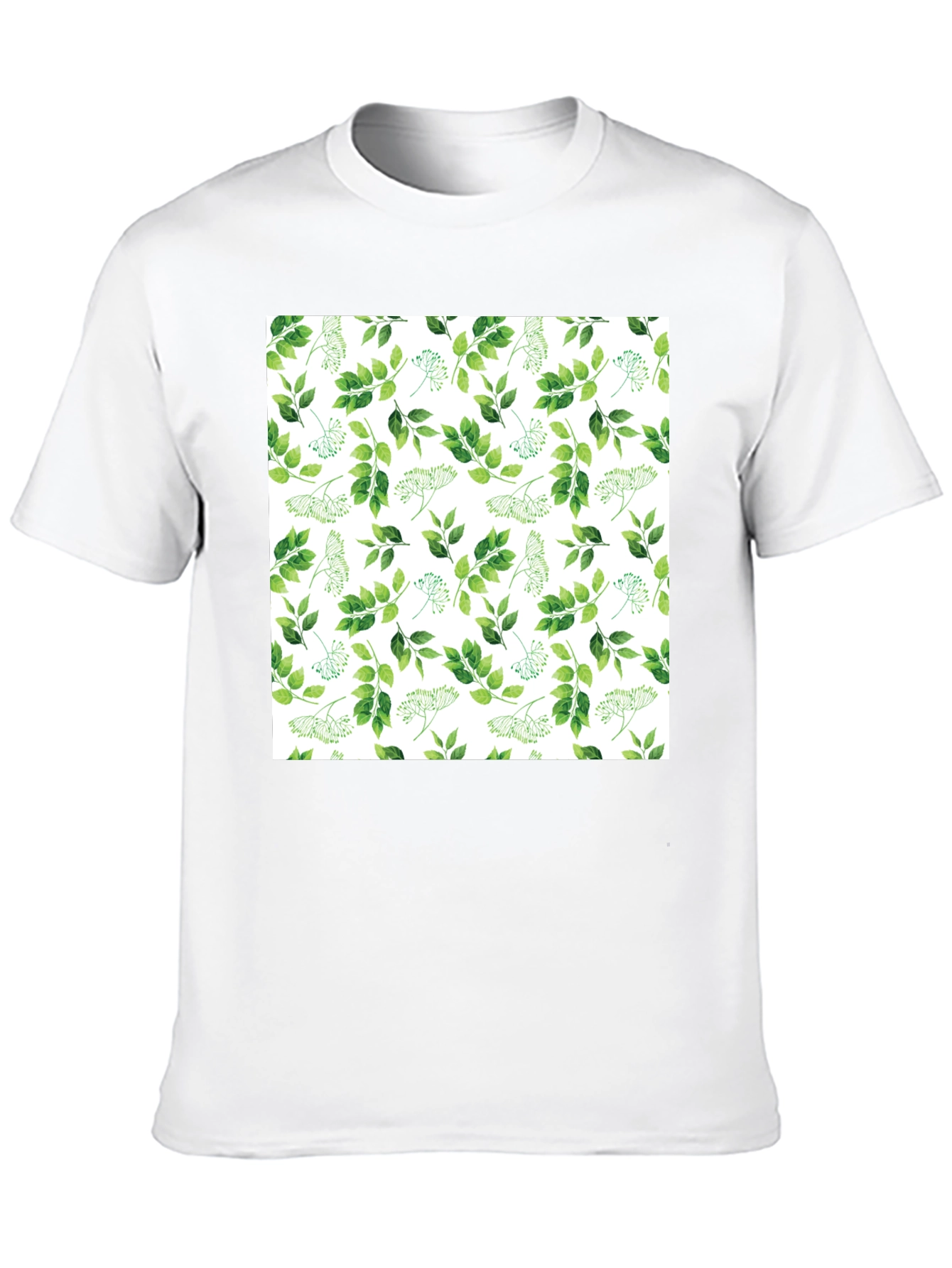 Greenery Print Black Casual T-Shirt
