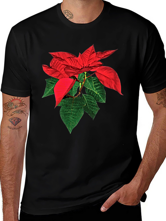 Poinsettia Floral Graphic Tee - Black Cotton Blend Shirt