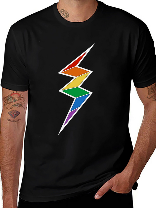 Rainbow Lightning Bolt Graphic Tee - Black Cotton Blend