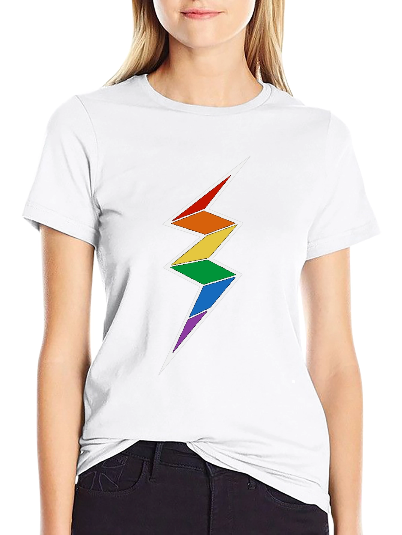 Rainbow Lightning Bolt Graphic Tee - Black Cotton Blend