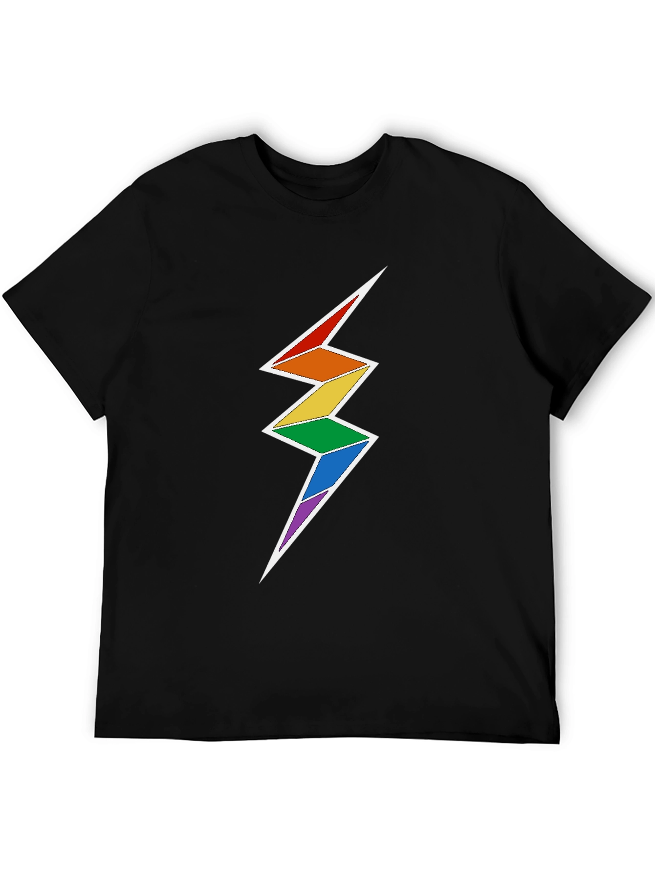 Rainbow Lightning Bolt Graphic Tee - Black Cotton Blend