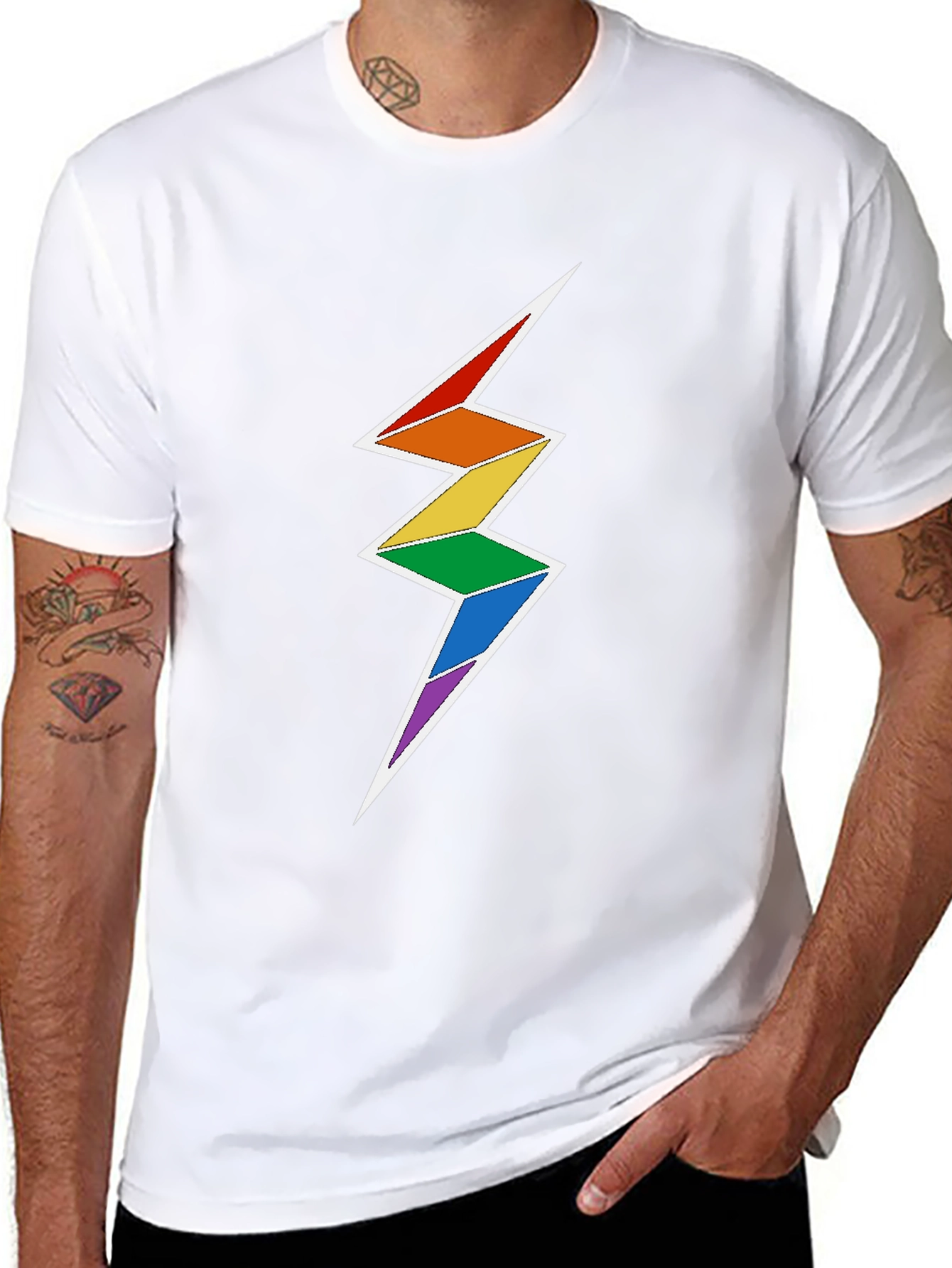 Rainbow Lightning Bolt Graphic Tee - Black Cotton Blend