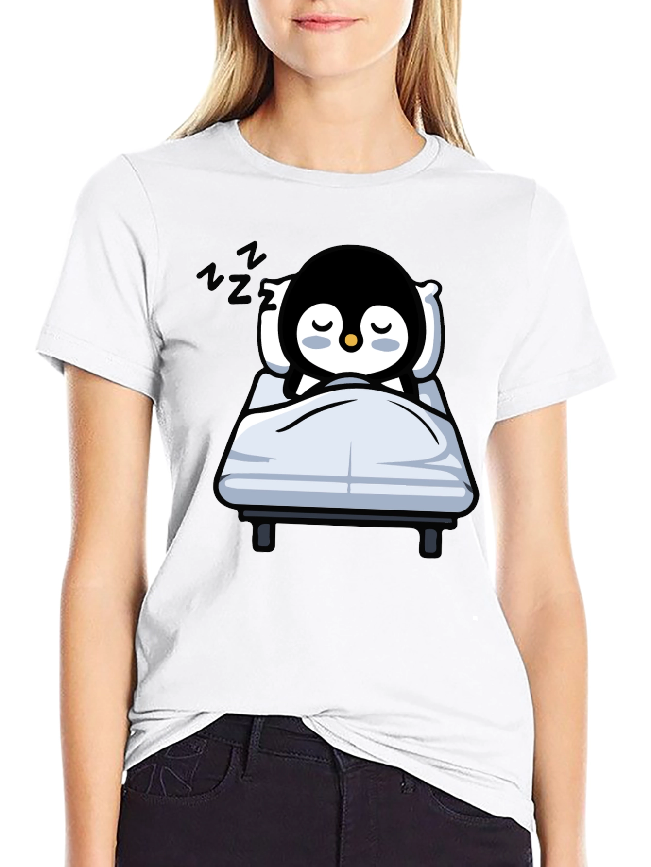 Cute Sleeping Penguin T-Shirt - Black