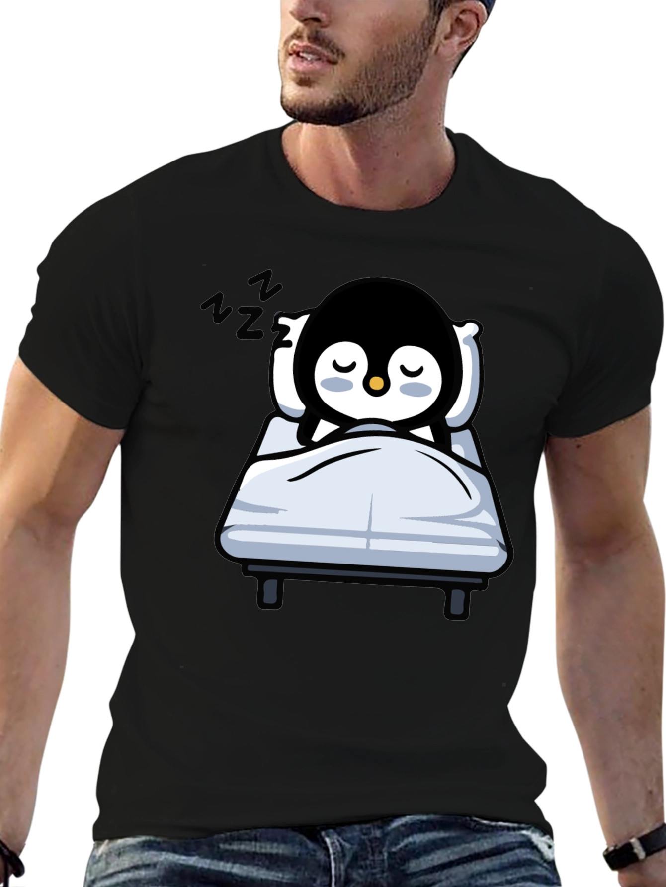 Cute Sleeping Penguin T-Shirt - Black