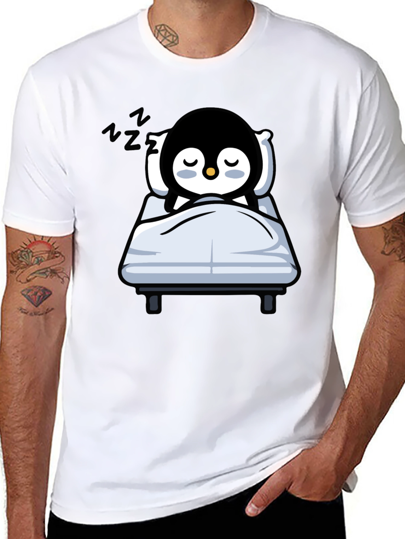 Cute Sleeping Penguin T-Shirt - Black