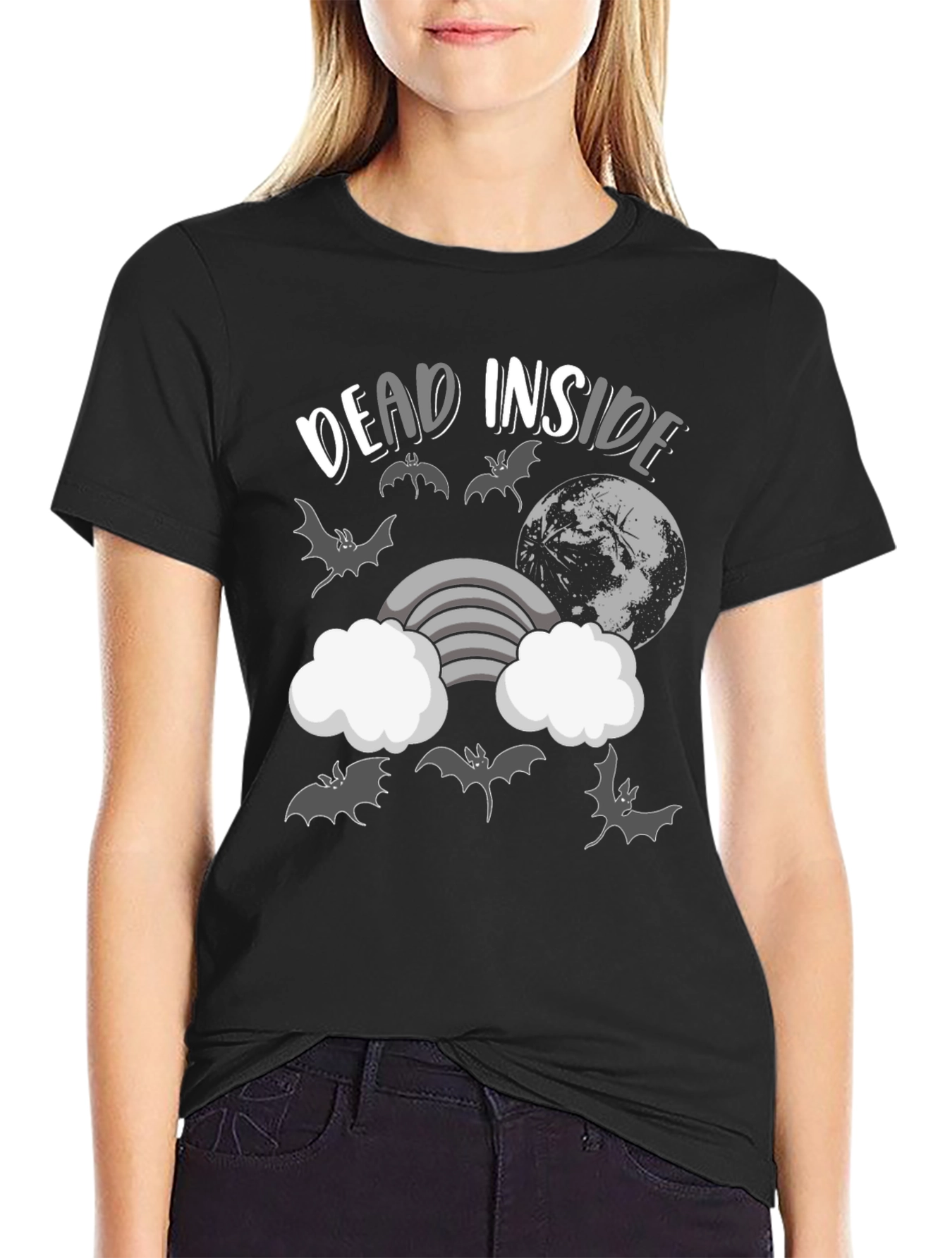 Dead Inside Bats and Moon Graphic T-Shirt