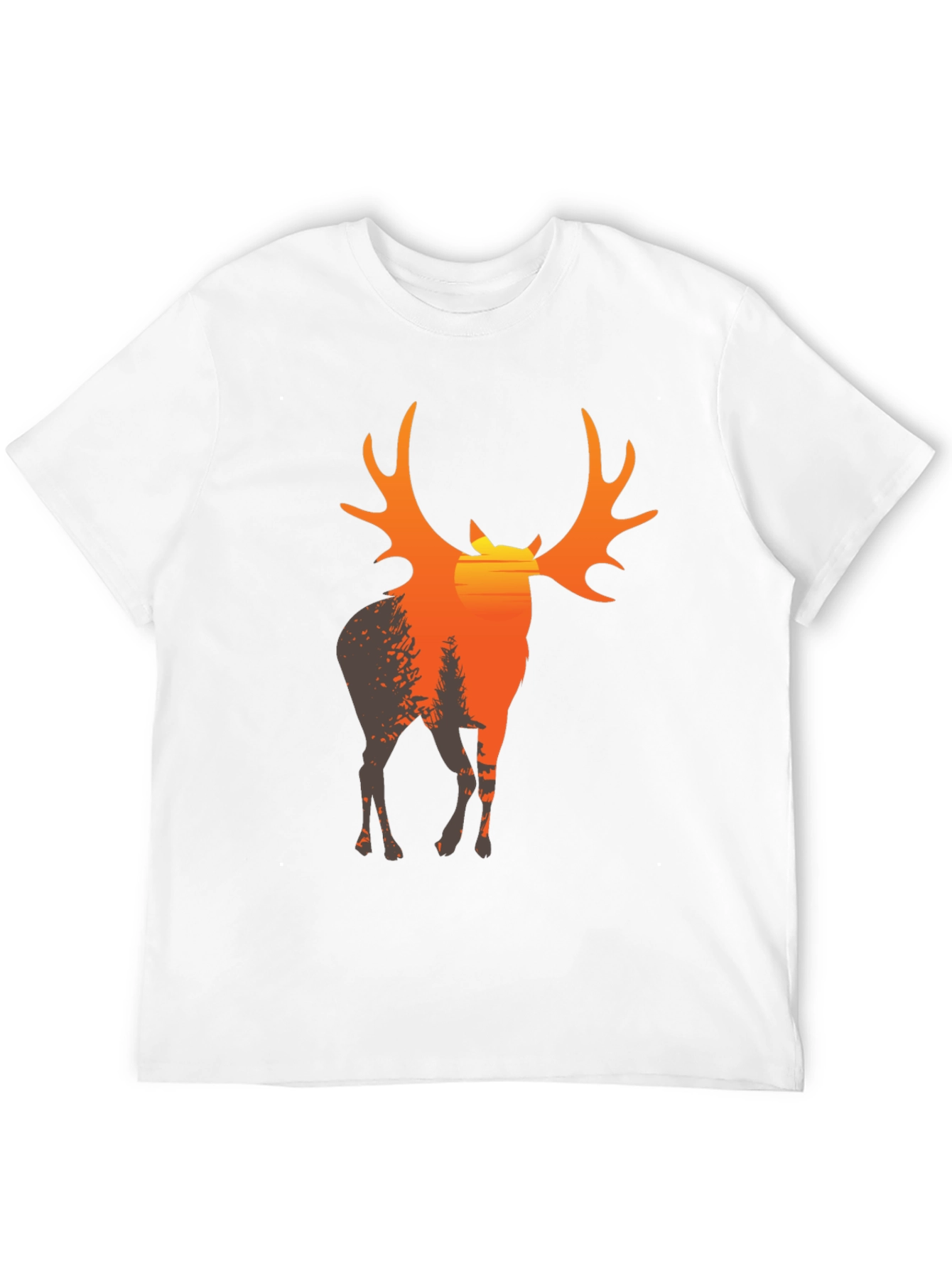 Mens Black T-Shirt with Deer Sunset Graphic