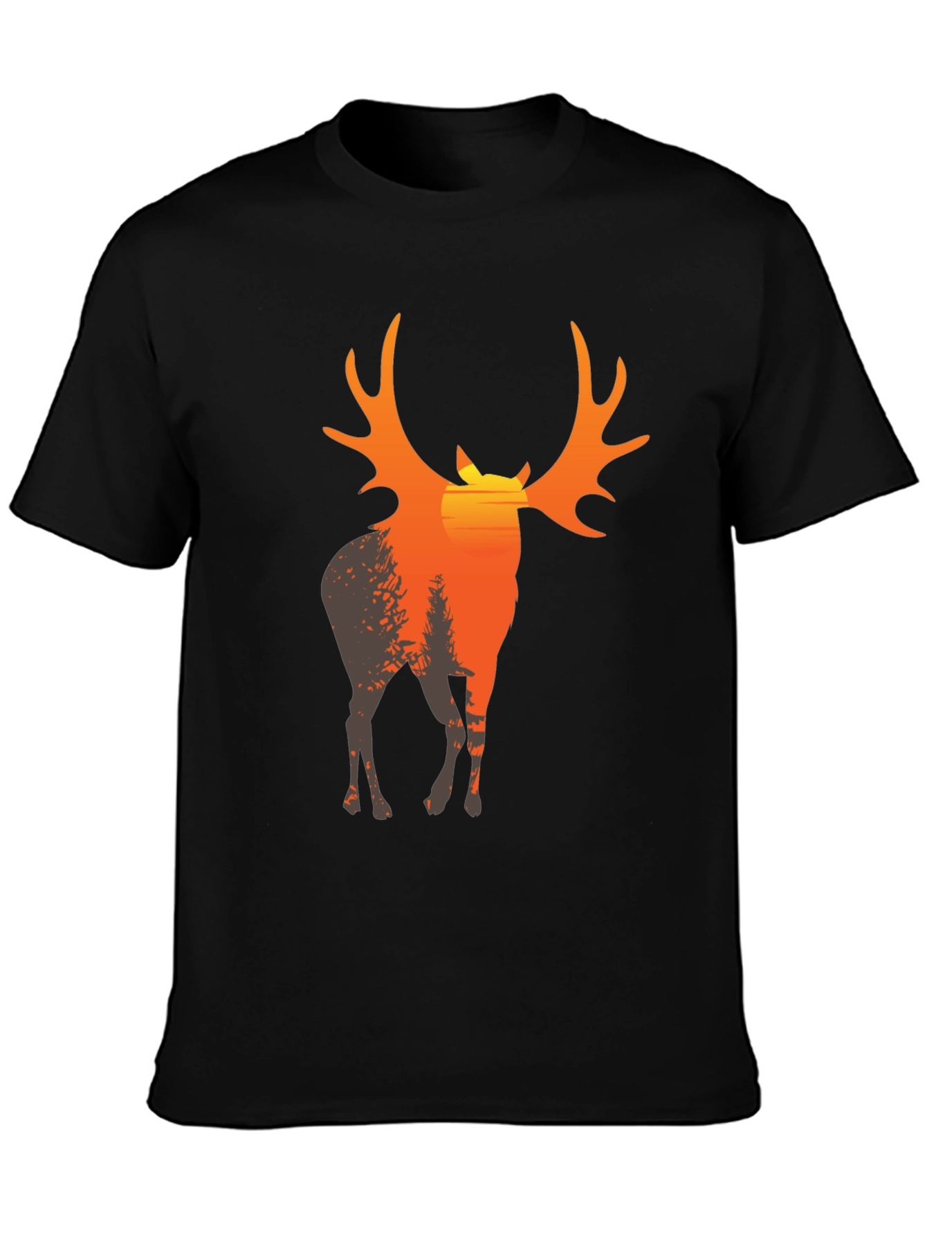 Mens Black T-Shirt with Deer Sunset Graphic