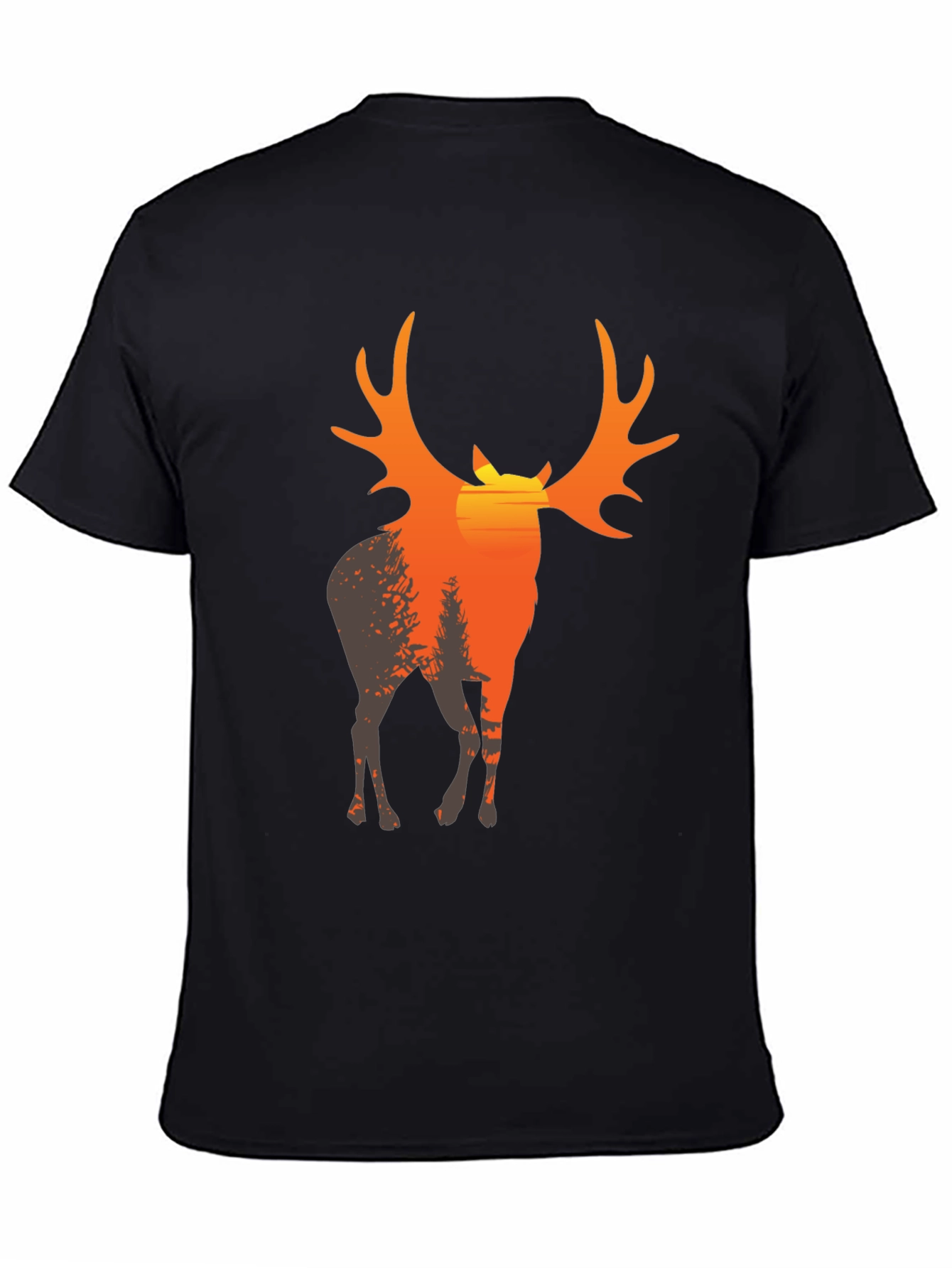 Mens Black T-Shirt with Deer Sunset Graphic